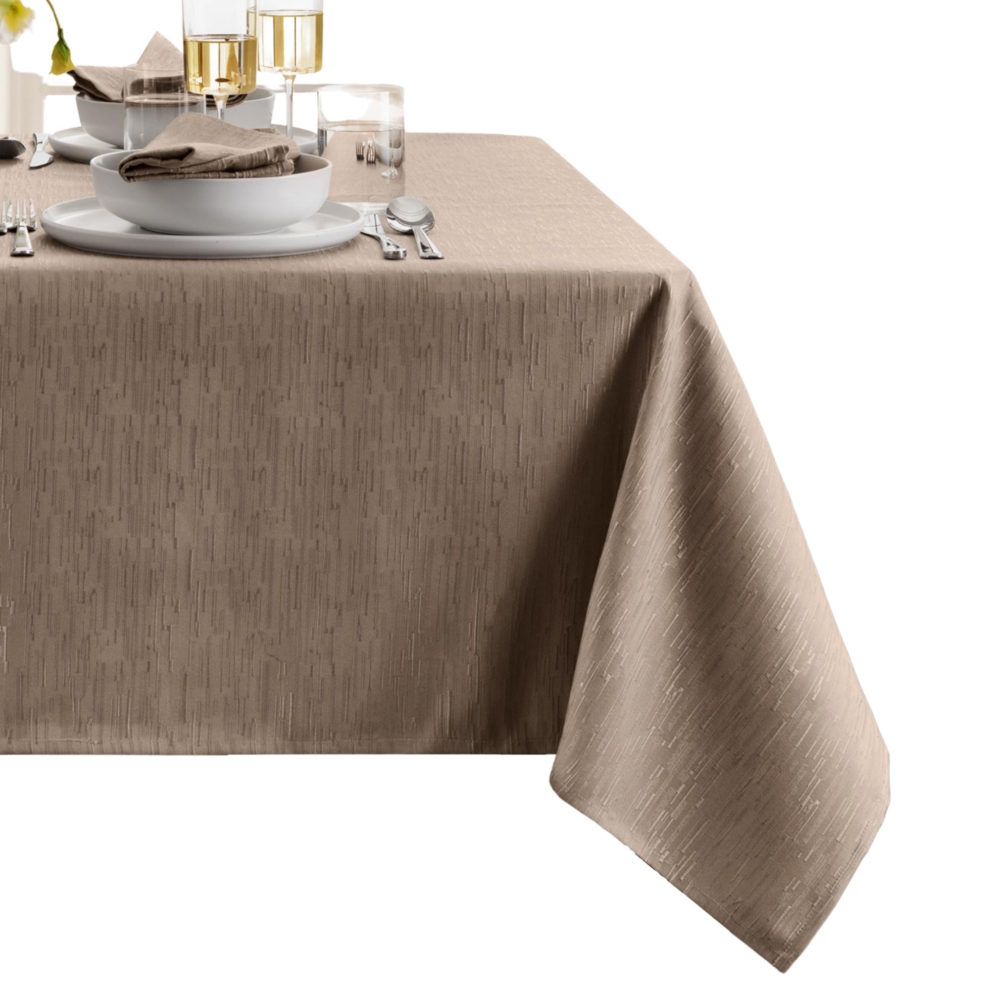 Elrene Home Fashions 194590065850 Continental Texture Water Stain Resistant 52x70 Indoor Taupe Table Cover for 5-ft rectangle