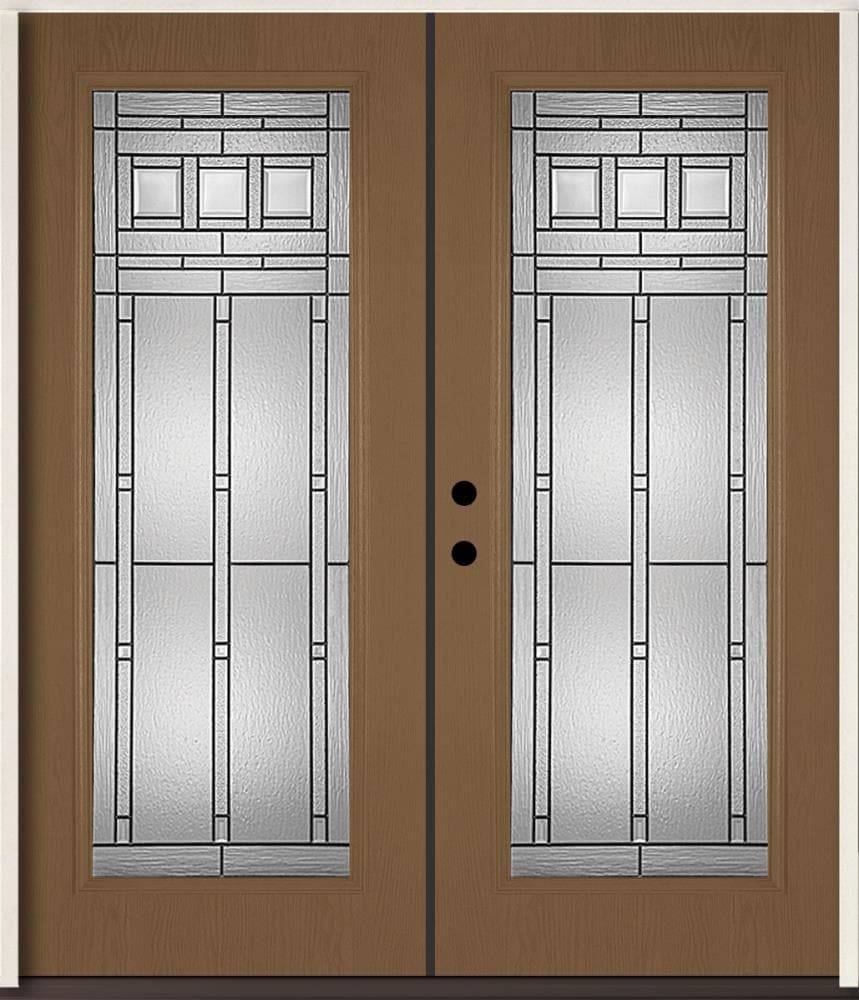RELIABILT LO841635 Craftsman 72-in x 80-in x 4-9/16-in Fiberglass Full lite Right-hand inswing Woodhaven Stained Prehung Double Front Door Insulating core