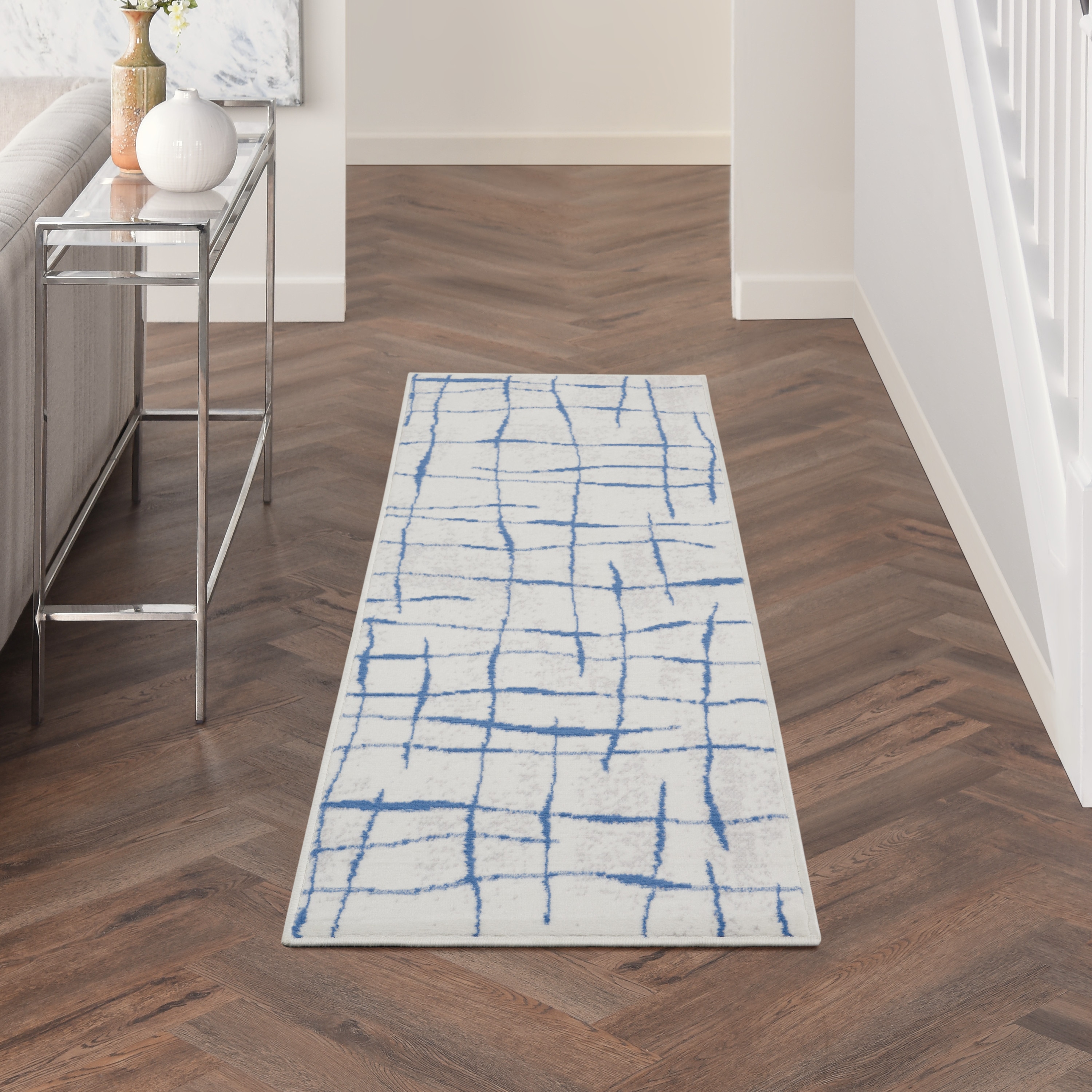 Nourison 99446832948 Whimsicle 2 x 8 (ft) Loomed Polypropylene Ivory Blue Rectangular Indoor Distressed/Overdyed Runner rug