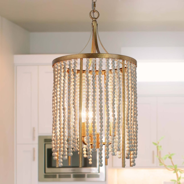 Uolfin Cecilia 3 Light Antique Gold And, White Wood Small Chandelier