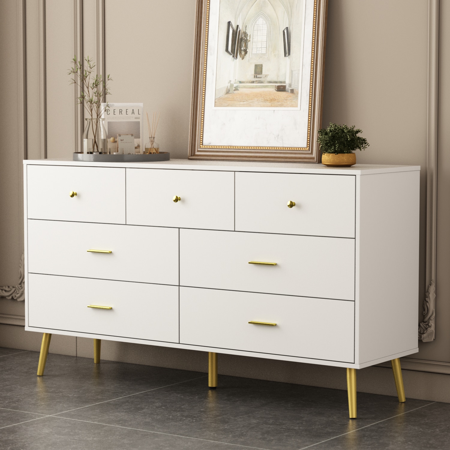 FUFU&GAGA Contemporary/Modern White Sideboard with 7 Drawers - Ample ...