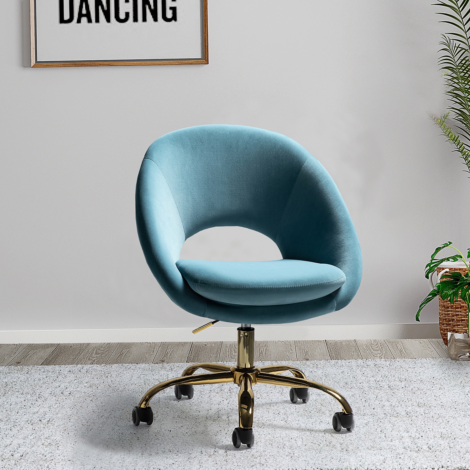 Berta Blue Velvet Swivel Task Chair with Adjustable Height