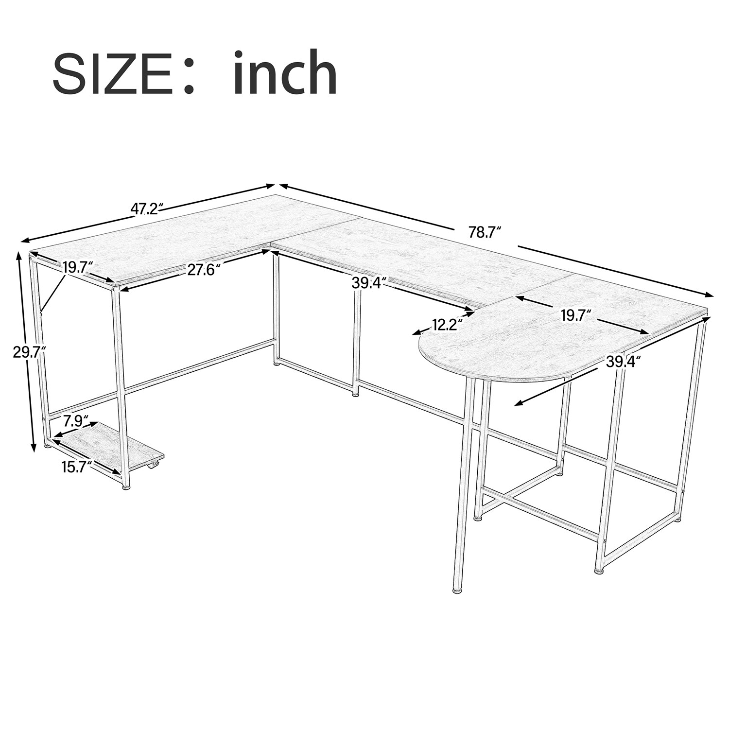 VECELO Computer Desk 47 L Shaped Heavy Duty Home Office Table