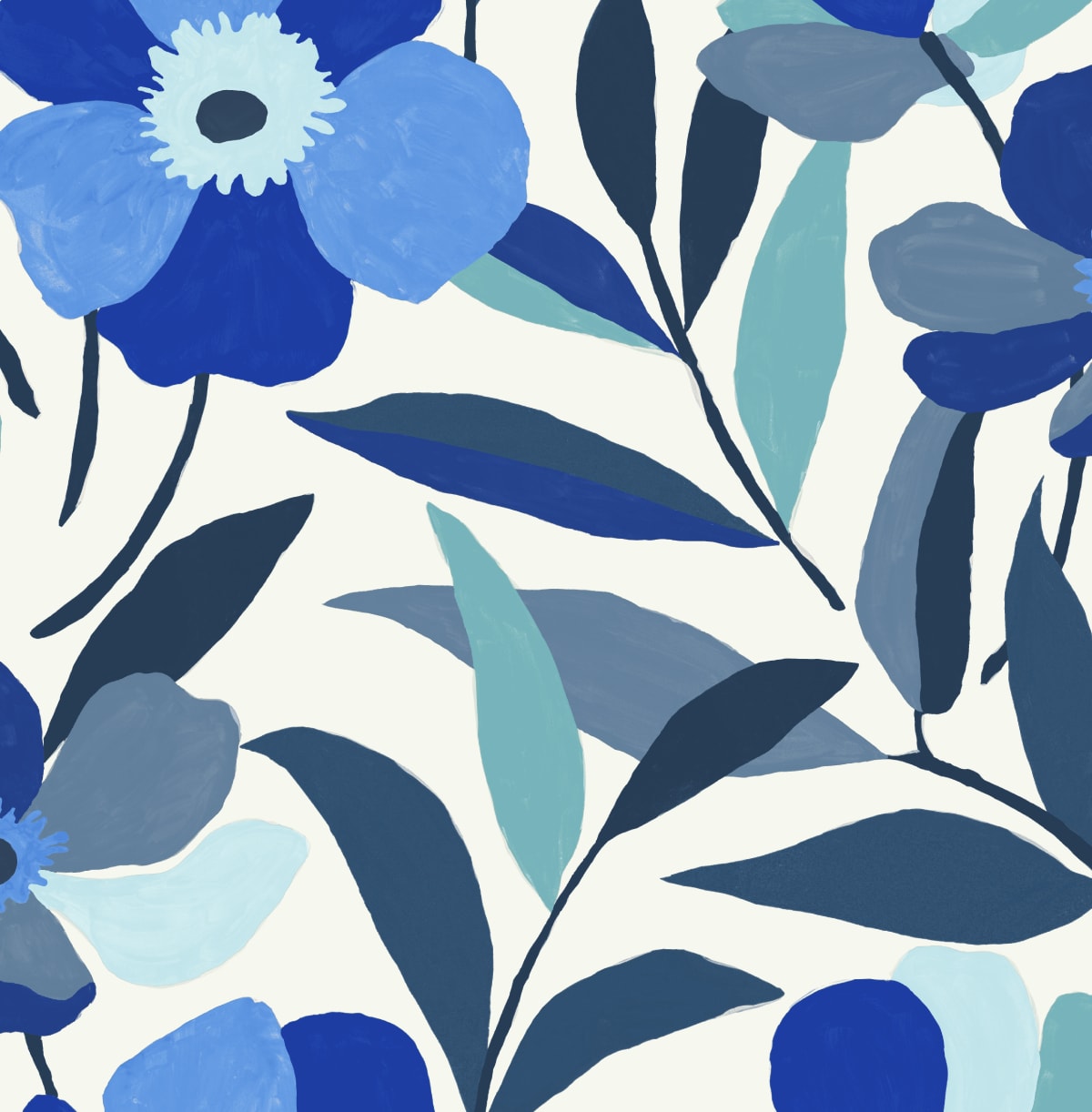 NextWall NW45302 30.75-Sq. Feet Cobalt Blue and Lagoon Vinyl Floral Self-adhesive Peel and Stick Wallpaper