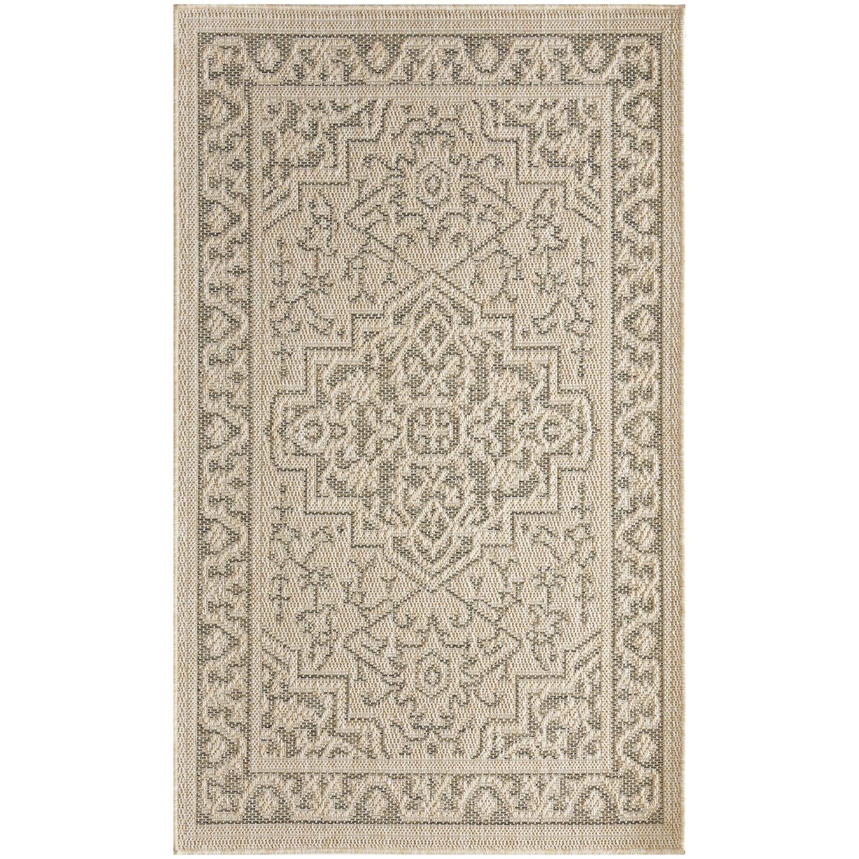 Nourison 841491140253 Tulum 3' x 5' Taupe Olive Indoor/Outdoor Rug