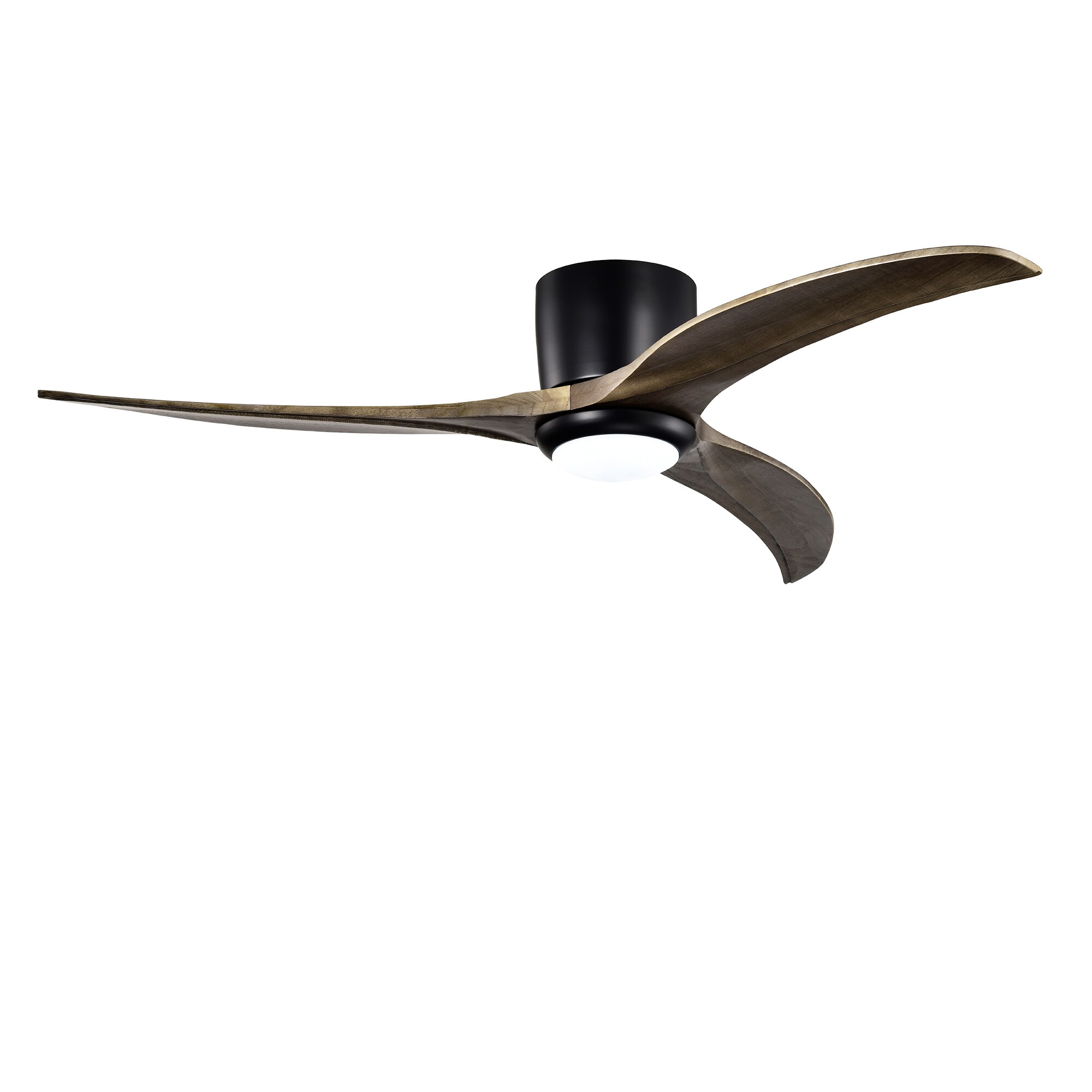 WELLFOR GYH44-1084-4WH 52-in Color-Changing Flush Mount Matte Black with Dark Brown Blades Ceiling Fan With Light - Remote Included ( 3 -Blade )
