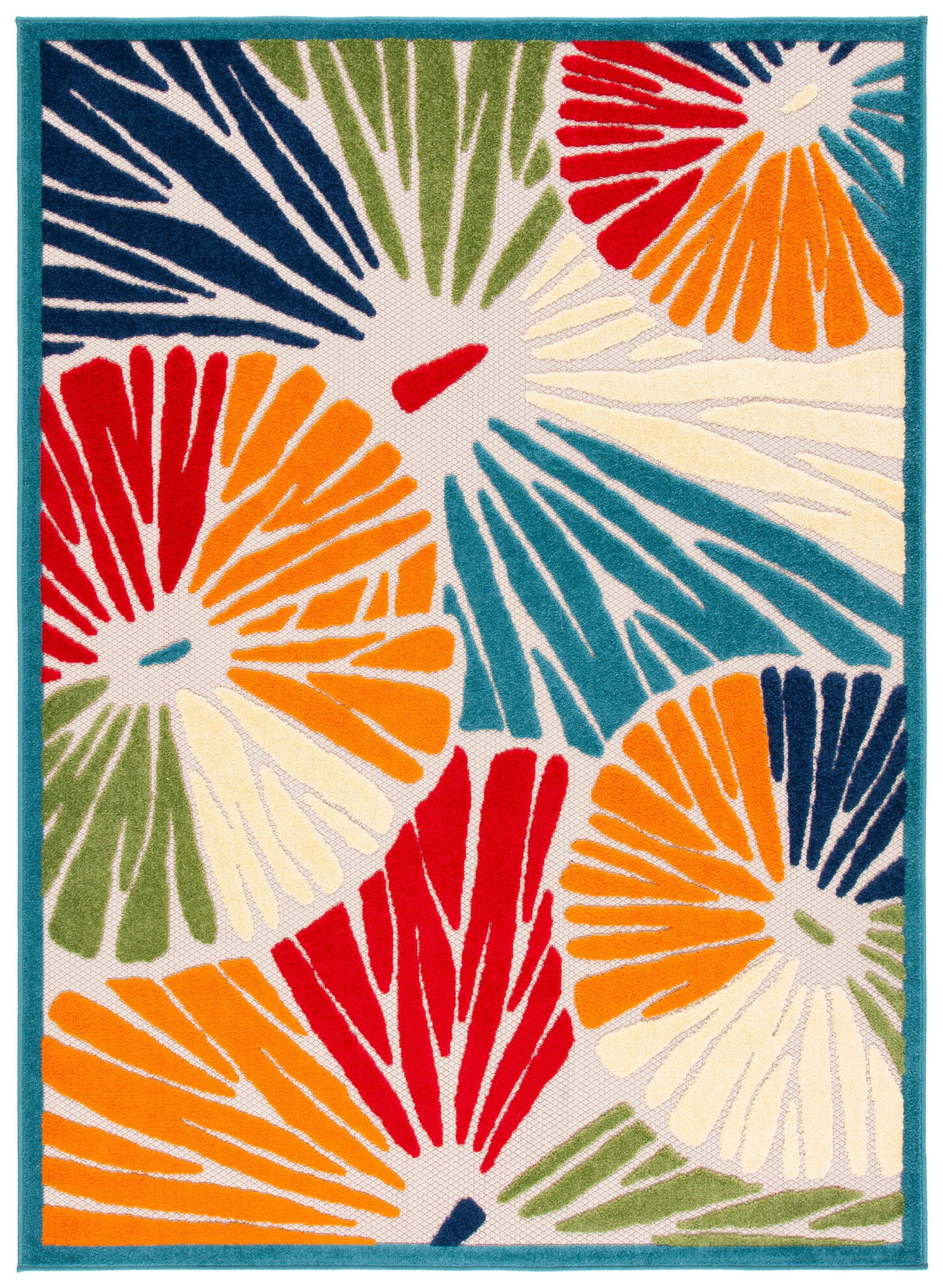 Ivory & Blue Floral Bliss 9' x 12' Easy-Care Synthetic Area Rug