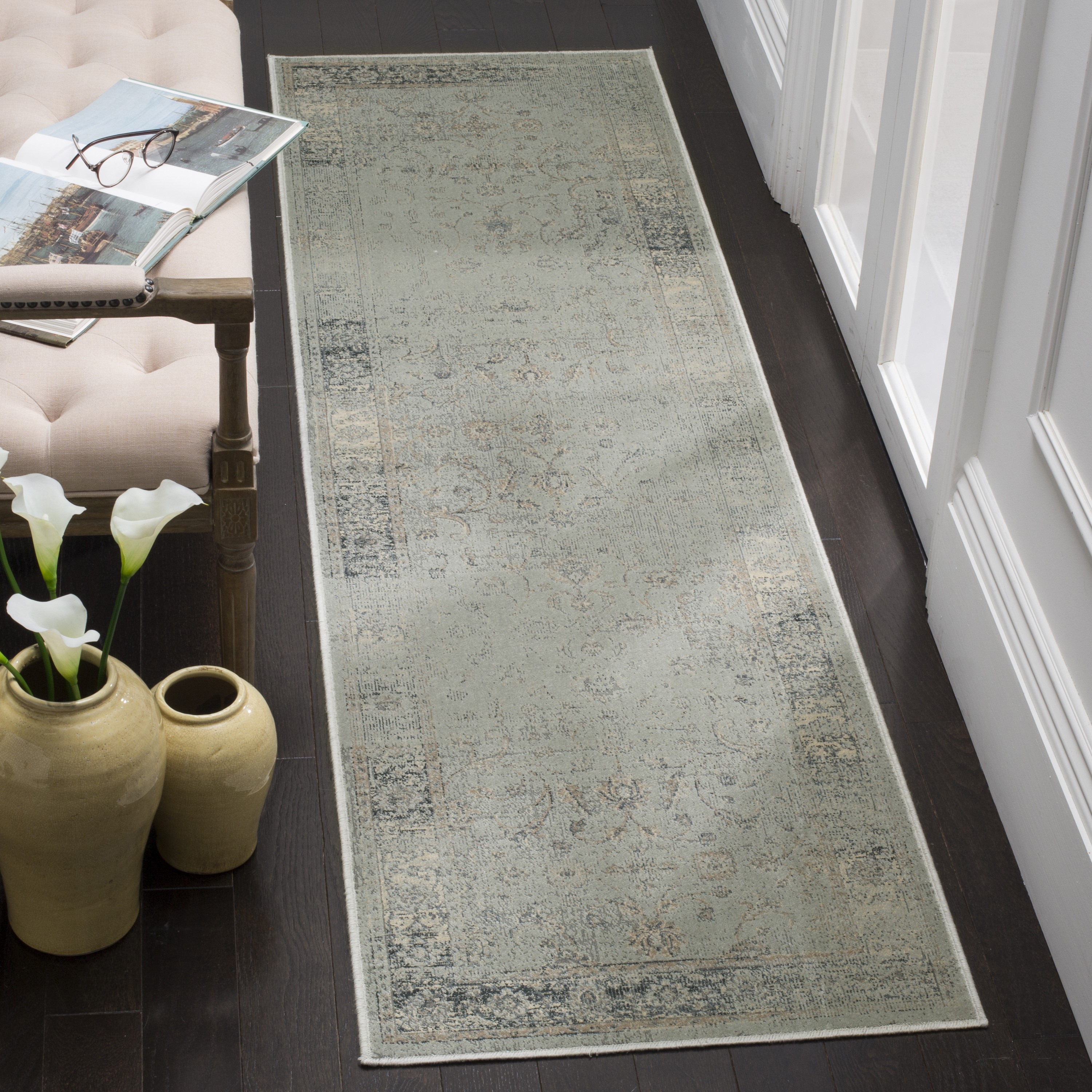 Safavieh VTG120-7660-28 Vintage Galina 2 x 8 (ft) Loomed Synthetic Light Blue Rectangular Indoor Distressed/Overdyed Vintage Runner rug