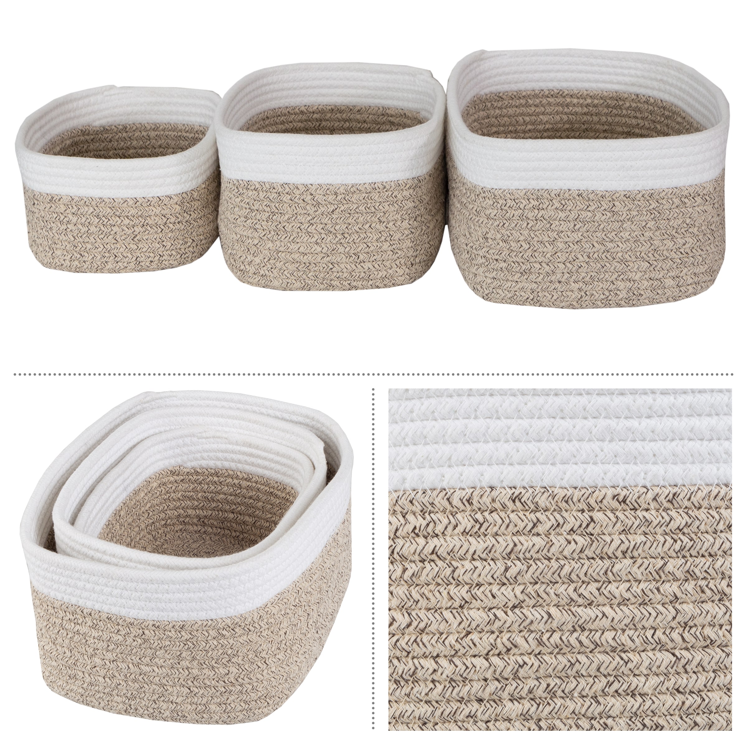 BINO | Woven Plastic Basket | Small (White), 5-Pack | THE JUTE COLLECTION |  Home Organization, Space - Saving Storage, Stylish Design | Jute Basket 