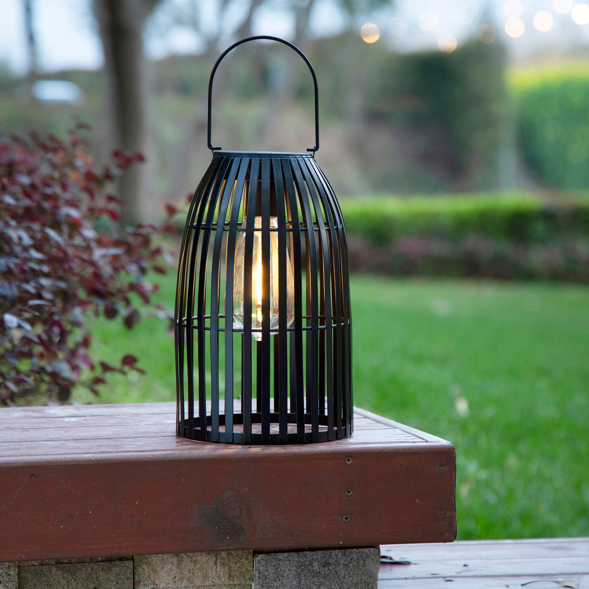 Glitzhome 9.75 in. H Black Metal Wire Solar Powered Outdoor Hanging Lantern  2023300014 - The Home Depot
