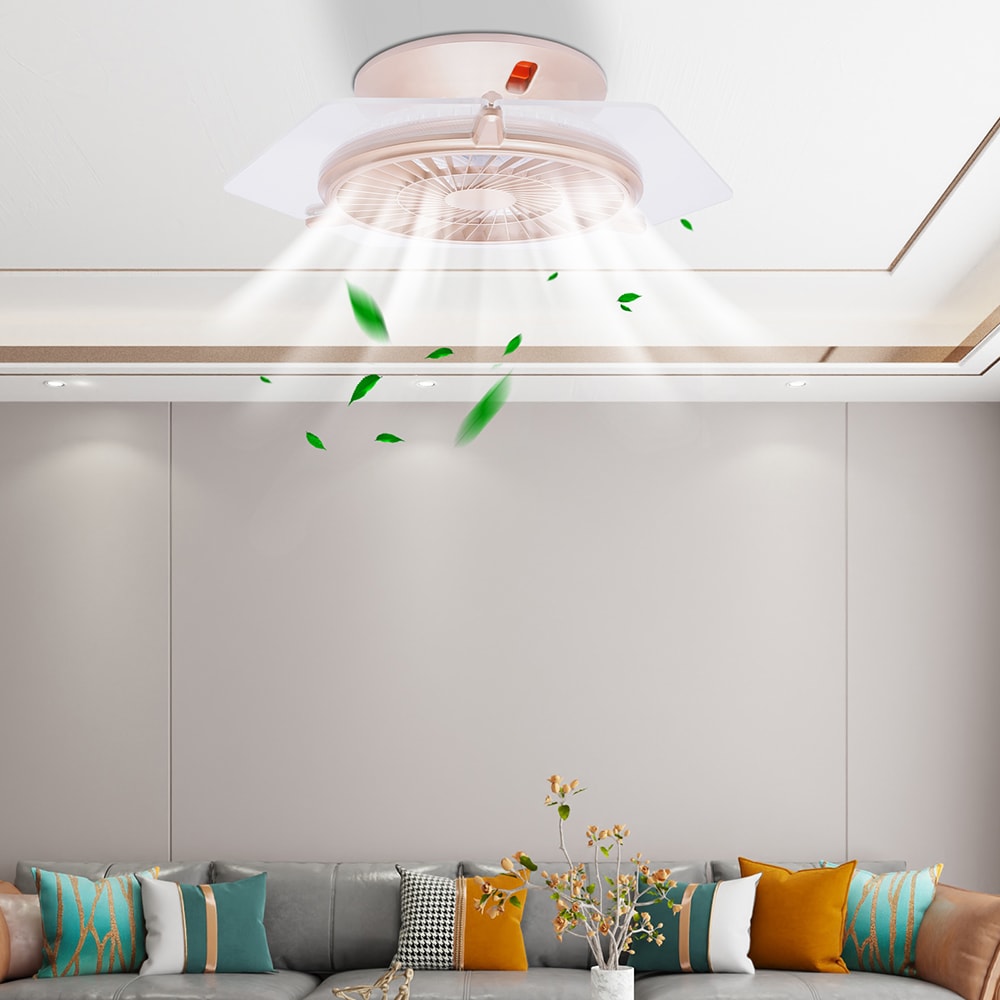 Oukaning KBUC6TV2US-1 22-Inches Modern Rose Gold Diamond Timing with Plastic Blades Color-Changing Indoor Flush mount Bladeless Ceiling Fan With Light and Remote ( 5 -Blade)