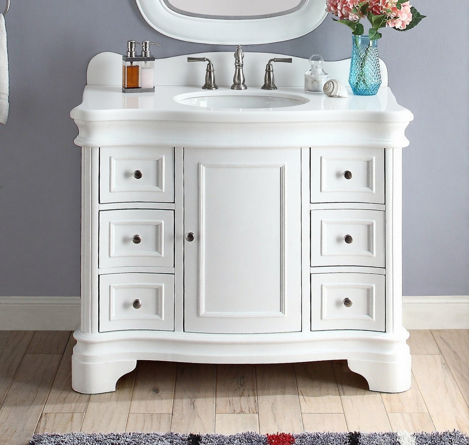 Chans Furniture 42 Inch Benton Collection Sesto White Bathroom Vanity White Quartz Top