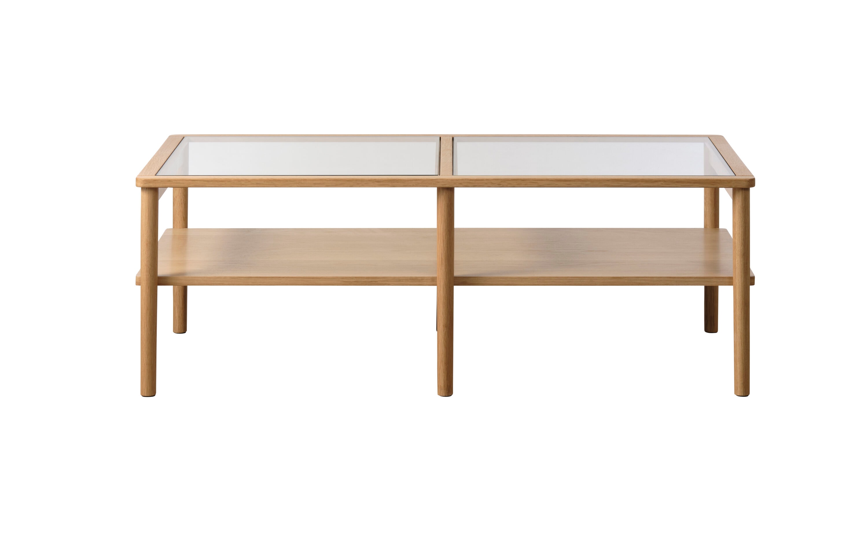 Natural Oak and Glass Rectangular Coffee Table with Shelf