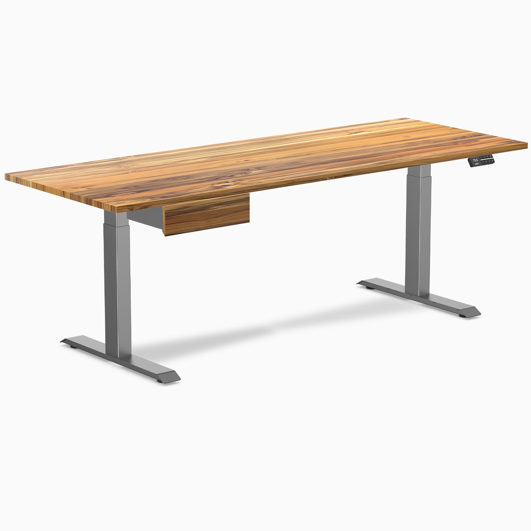 Desky Dual Hardwood Standing Desk With Drawer - Teak / 80 x 30 inches / Space Gray | 52704430227823