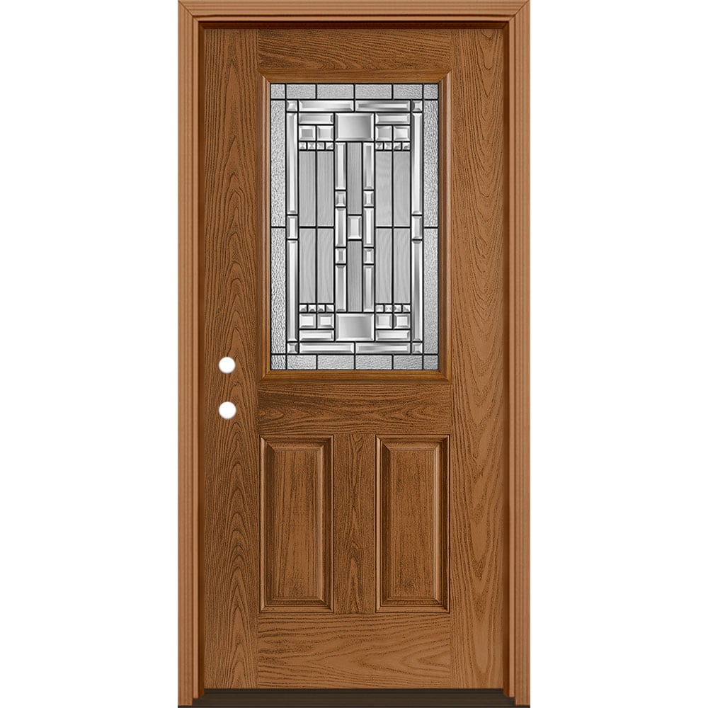 Masonite 3421026 Naples 36-in x 80-in x 4-9/16-in Fiberglass Half lite Right-hand inswing Woodhaven Stained Prehung Front Door with Brickmould Insulating core