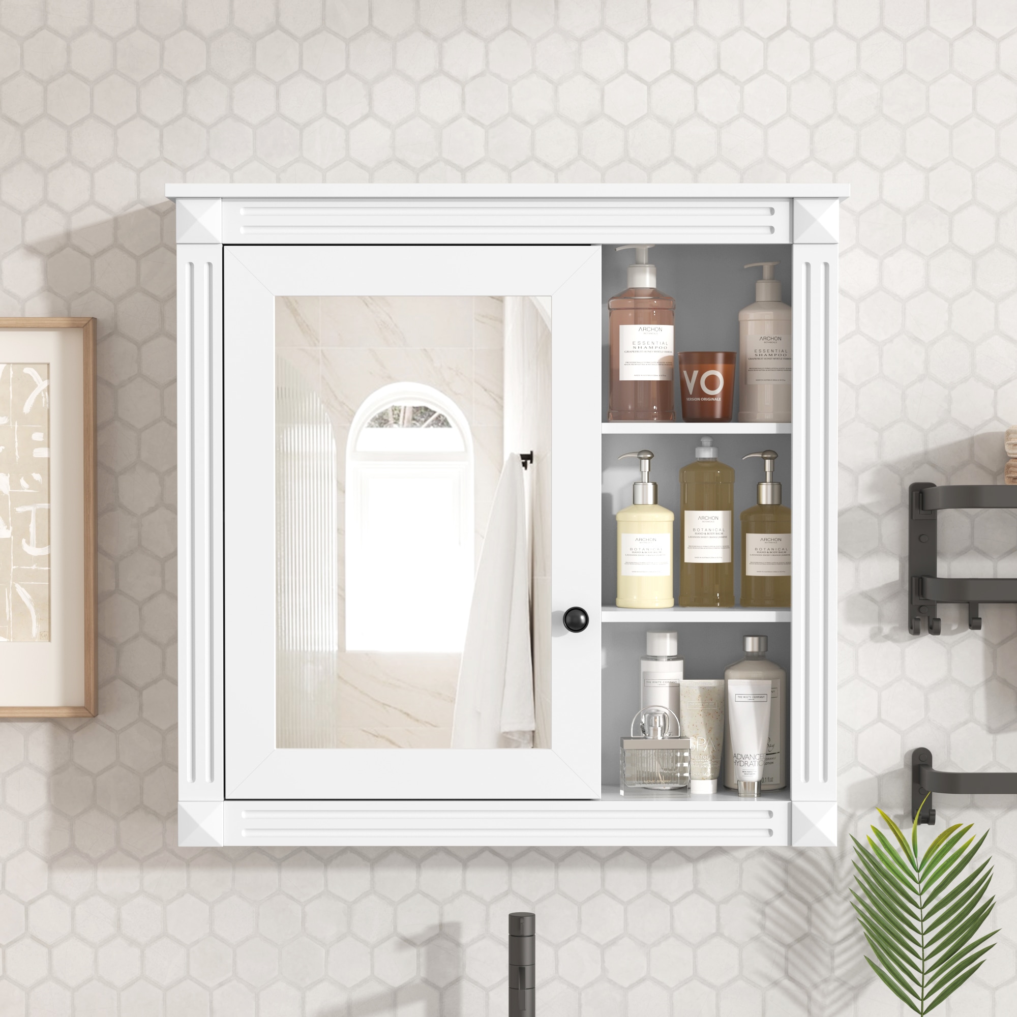 Forclover HBV-AO3926 30-Inches x 29-Inches Surface Mount White Mirrored Rectangle Soft Close Medicine Cabinet