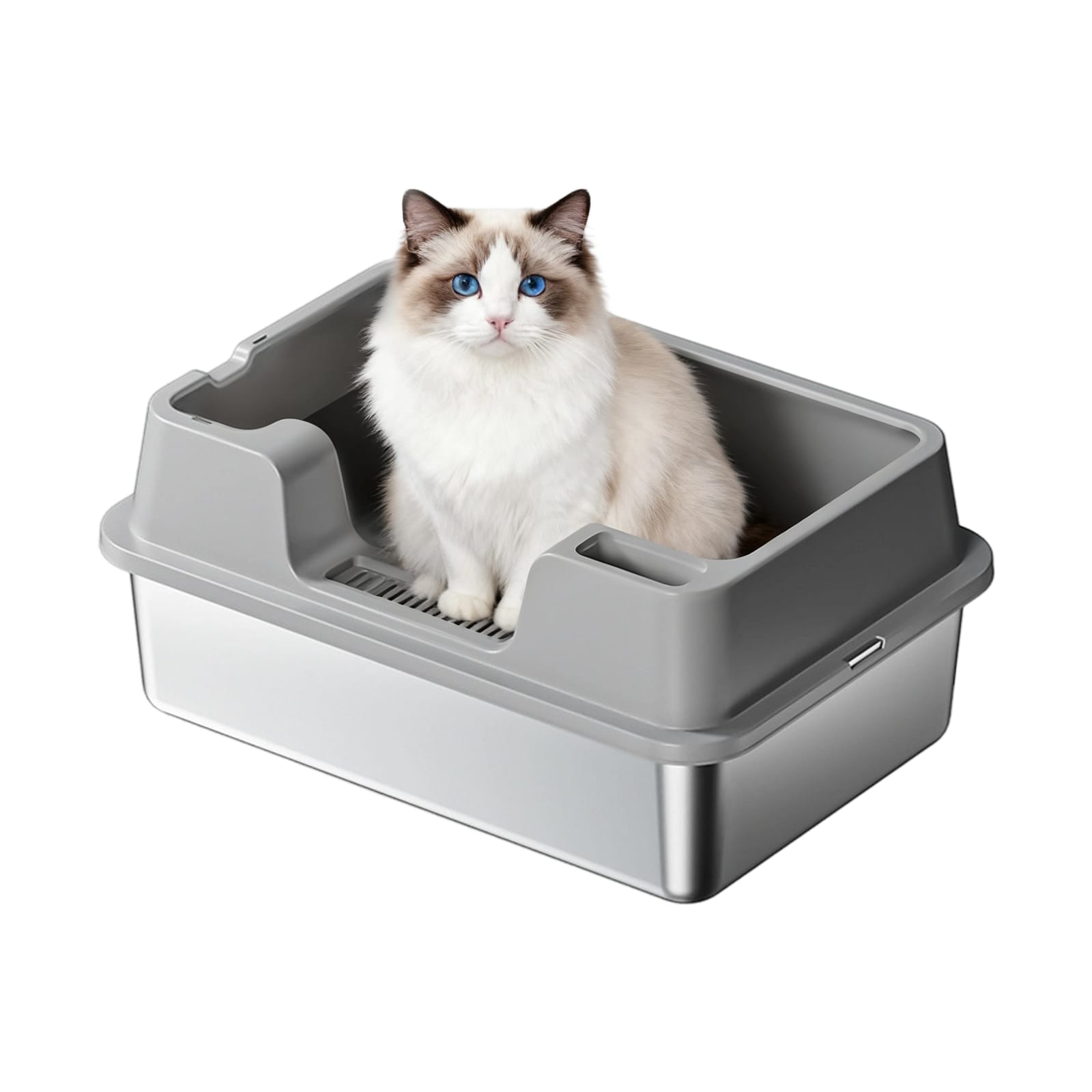 Garvee Stainless Steel Cat Litter Box Semi Enclosed Cat Litter Tray Anti Splash High Sided Cat Litter Box Non Sticky Easy Cleaning