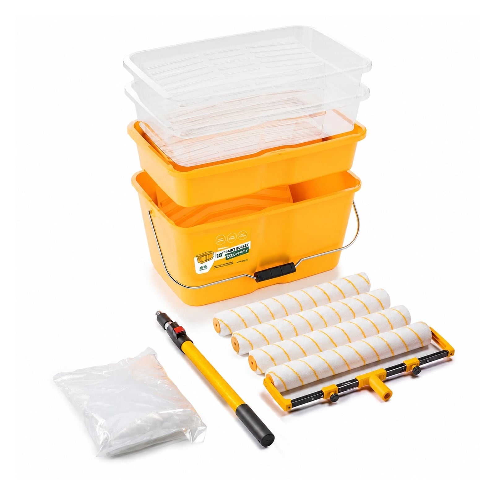 Phyfalip - 13 Piece 18 Inch Paint Roller Kit with Large Paint Bucket Paint Tray 3 ft Extension P...