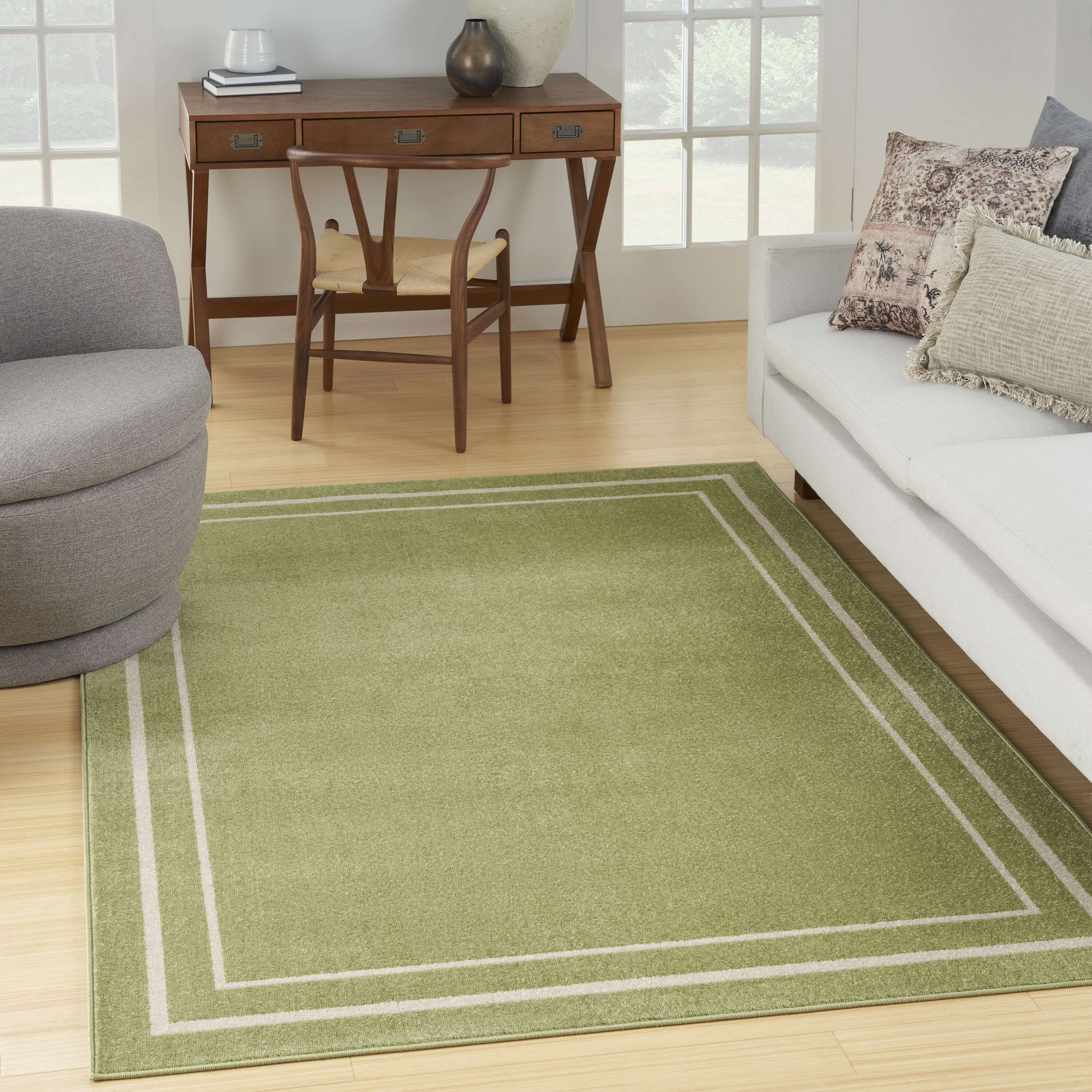 Nourison 099446138392 Essentials 6 x 9 (ft) Loomed Polypropylene Green Ivory Rectangular Indoor/Outdoor Area rug