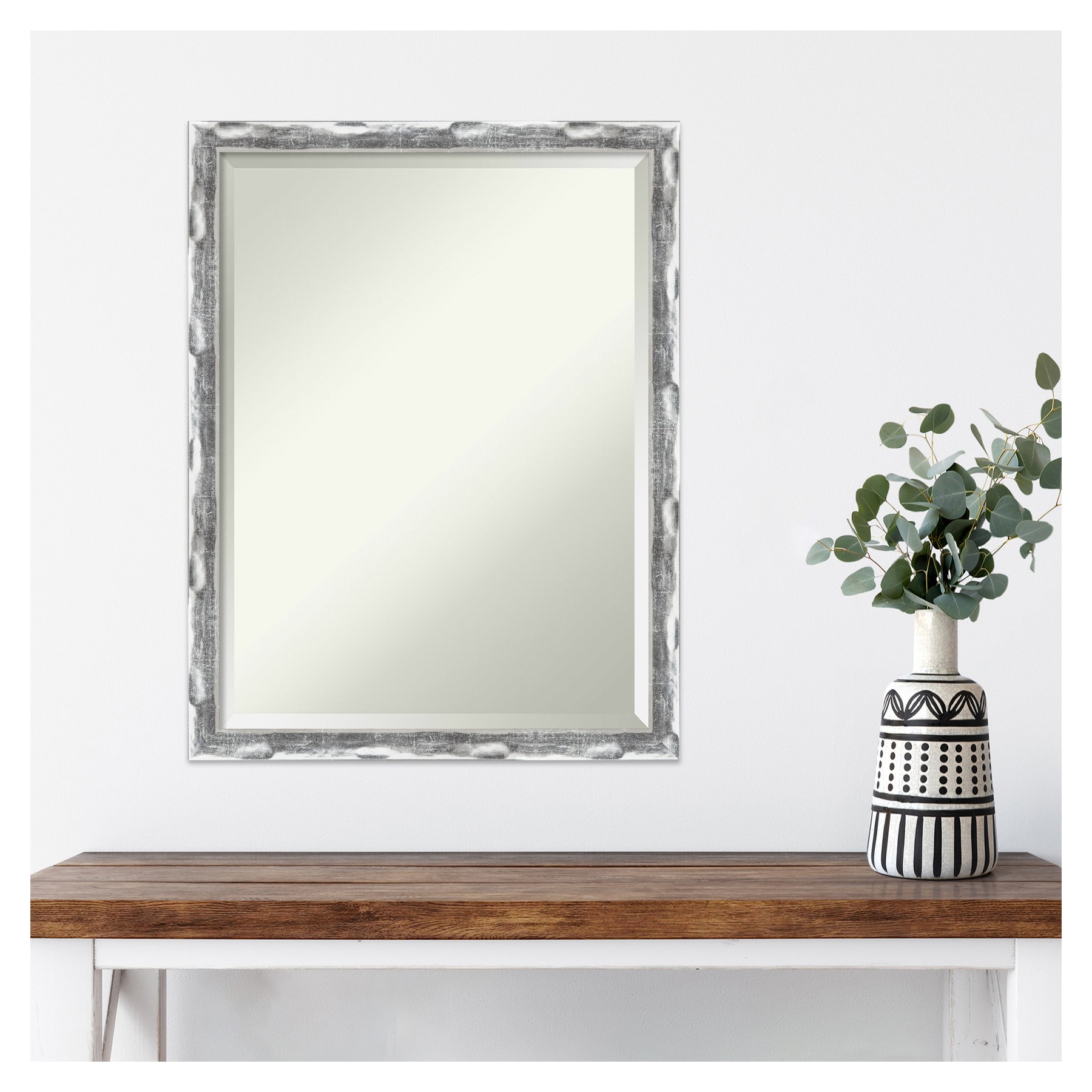 Scratched Wave Chrome 20" x 26" Rectangular Wall Mirror