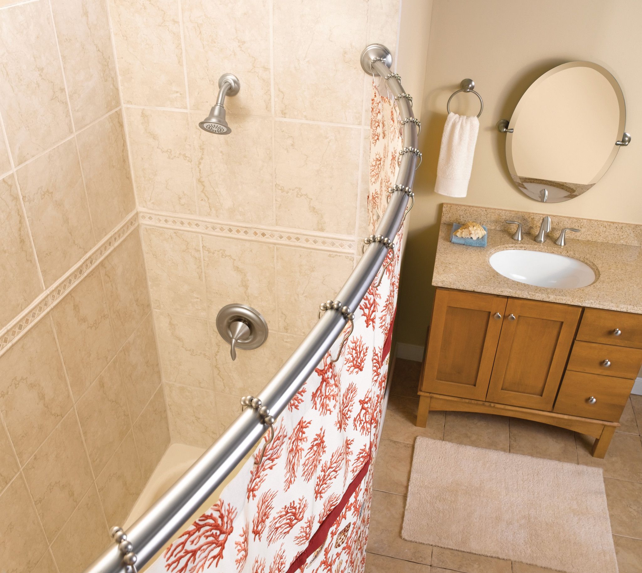 Moen 59 In To 60 Brushed Nickel Fixed Single Curve Shower Curtain Rod The Rods Department At Lowes Com