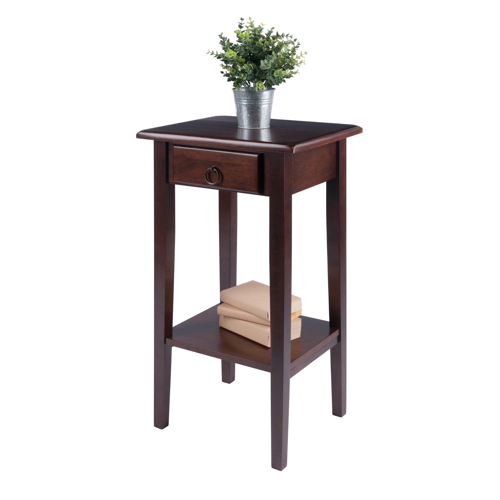 Transitional Regalia 29.5" Walnut Wood & Stone Accent Table with Storage