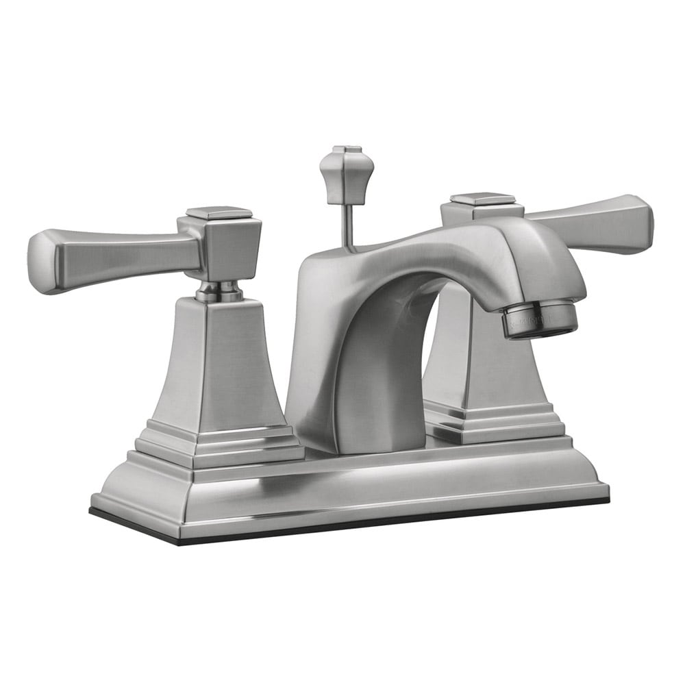 Design House 521997 Polished Chrome 4-in centerset 2-handle WaterSense Low-arc Commercial/Residential Handle Bathroom Sink Faucet with Drain with Deck Plate