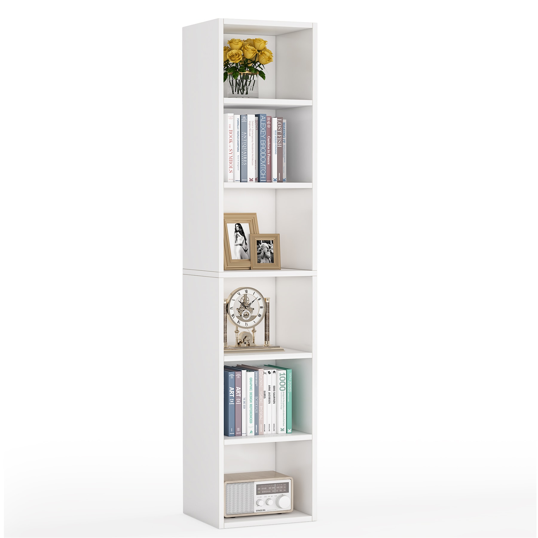 Tribesigns White and Gold Metal 6-Shelf Corner Bookcase with Doors (15.75-in W x 73.22-in H x 15.75-in D) Unfinished | HOGA-NY051
