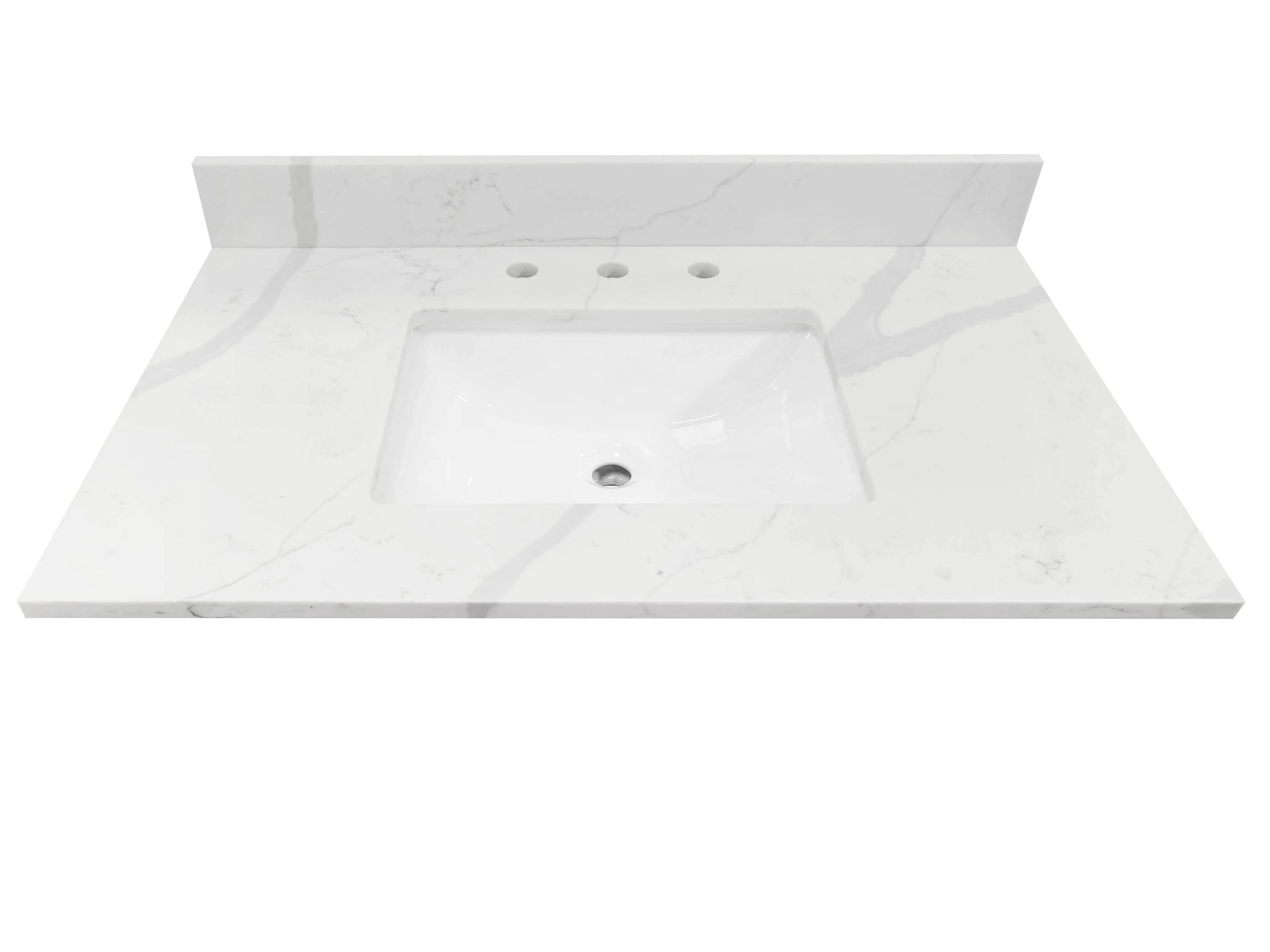 Calacatta quartz 37-in x 22-in White Quartz Undermount Single Sink 3-Hole Bathroom Vanity Top | - allen + roth 261536