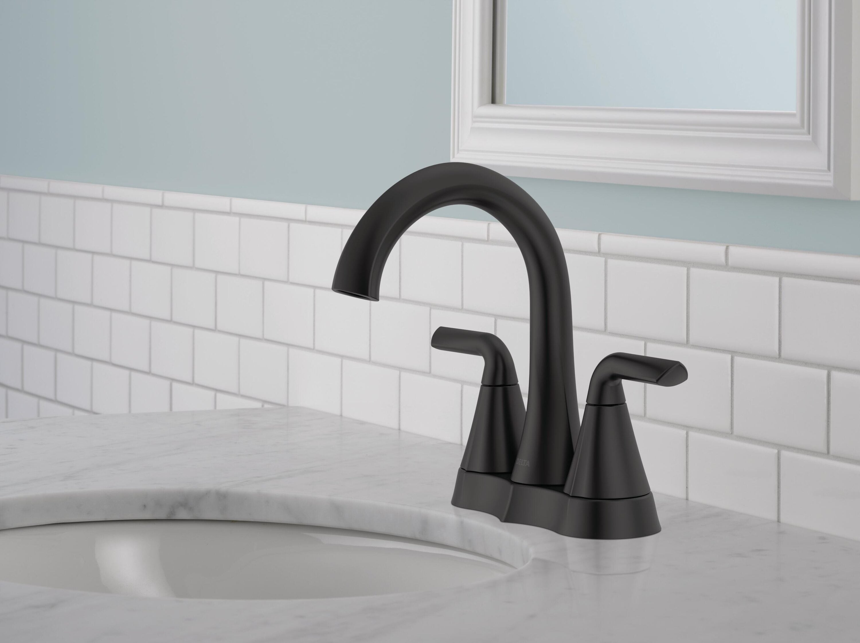 Delta Eldren Matte Black 4-in centerset 2-Handle WaterSense Bathroom ...