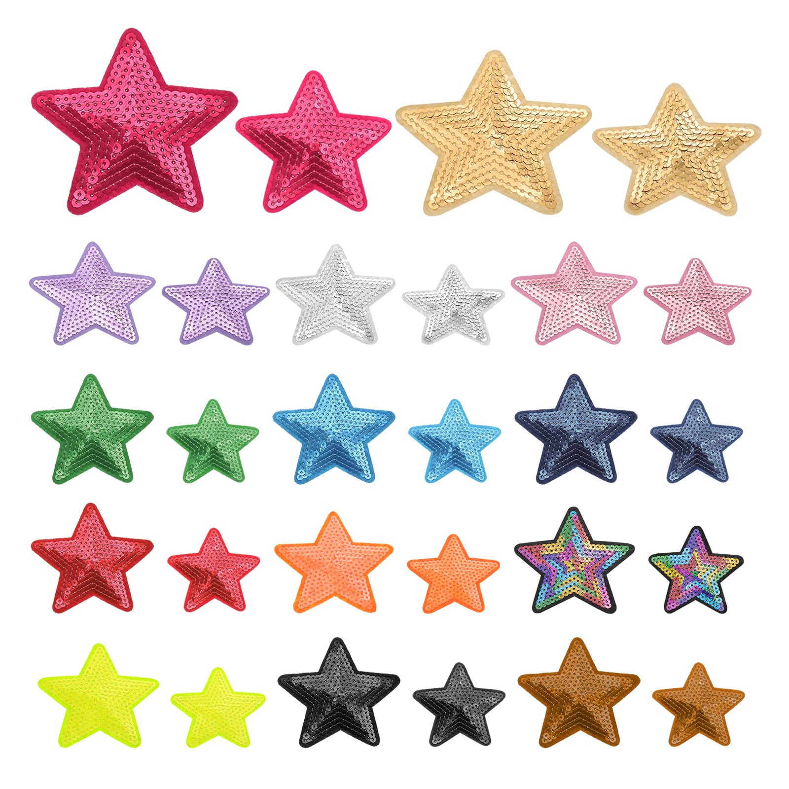 PATIKIL Sequin Star Iron on Patches 28pcs Sew on Applique Patch Embroidery Sequin Glitter Patches for DIY Shoes Clothes Hats Backpacks Costume Mix Colors