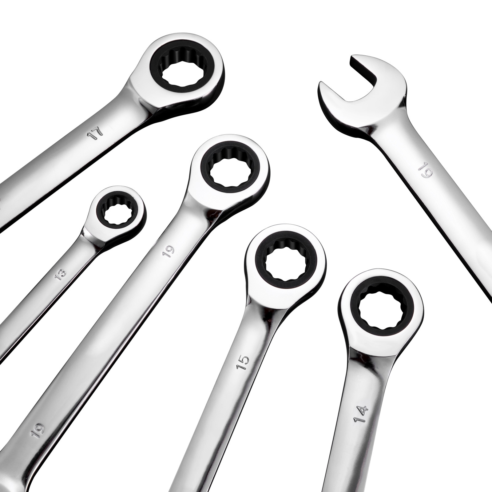GIVIMO 16-Piece Metric Ratcheting Combination Wrench Set Sizes 8 to 24 with 72-Tooth Gear 5-Degree Swing Arc Cr-V Steel Ratchets and Storage Rack