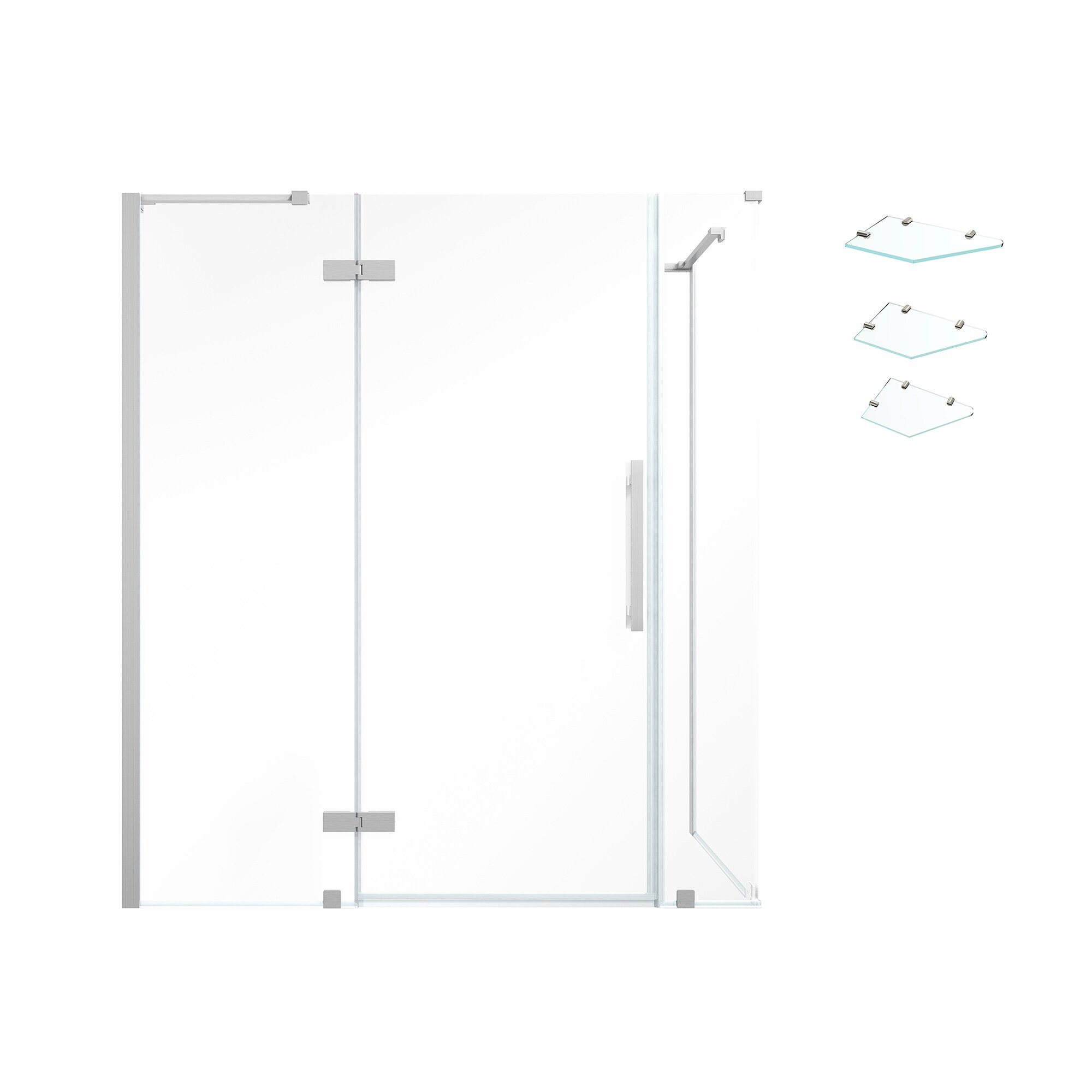Tampa Nickel Frameless Corner Shower Kit with Glass Panels and Shelves