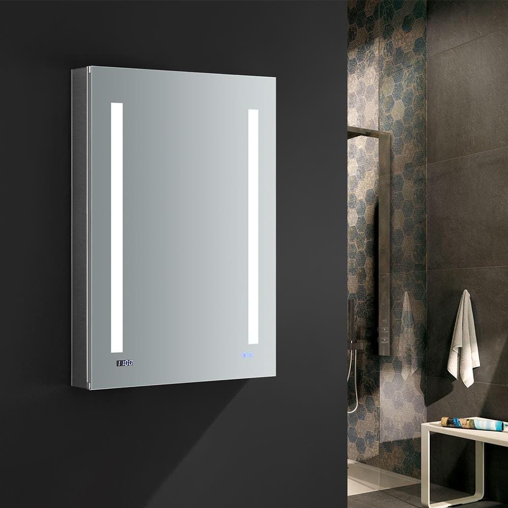 Elegant 24x36 Frameless LED Mirrored Medicine Cabinet with Digital Clock