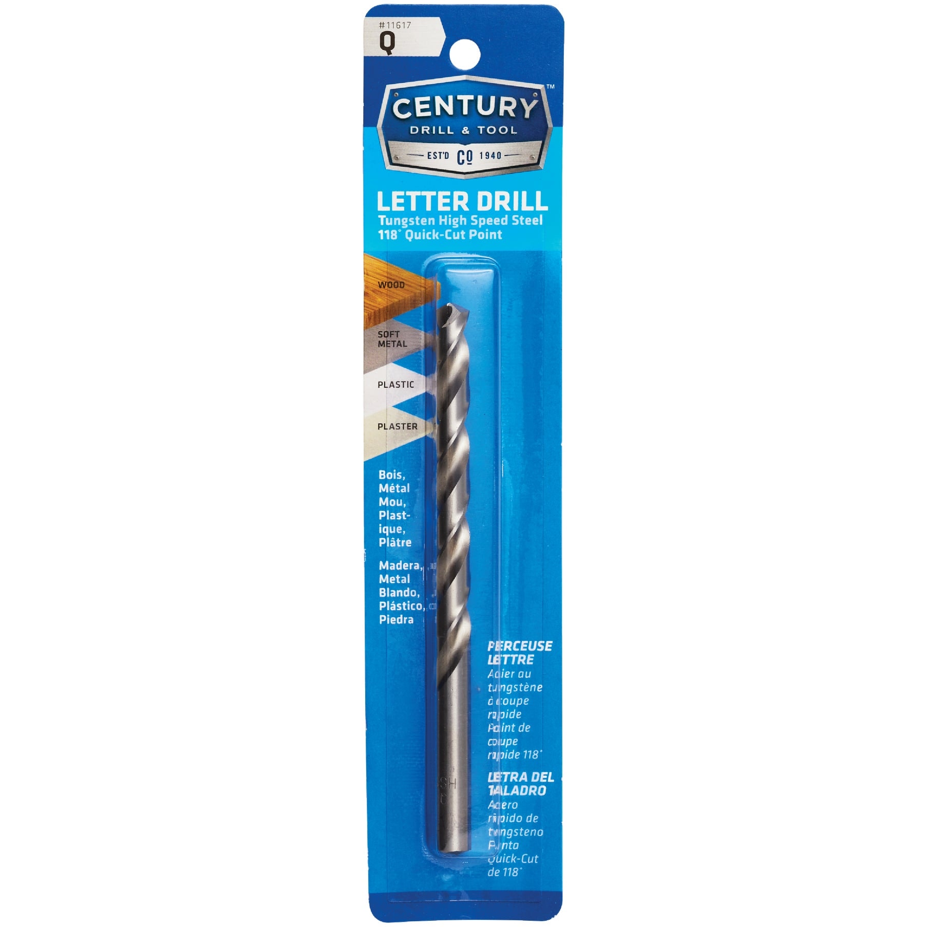 Century Drill & Tool Century Drill Tool 11617 Letter Gauge Drill Bit Size Q (0.332 in 4.75 in HSS)