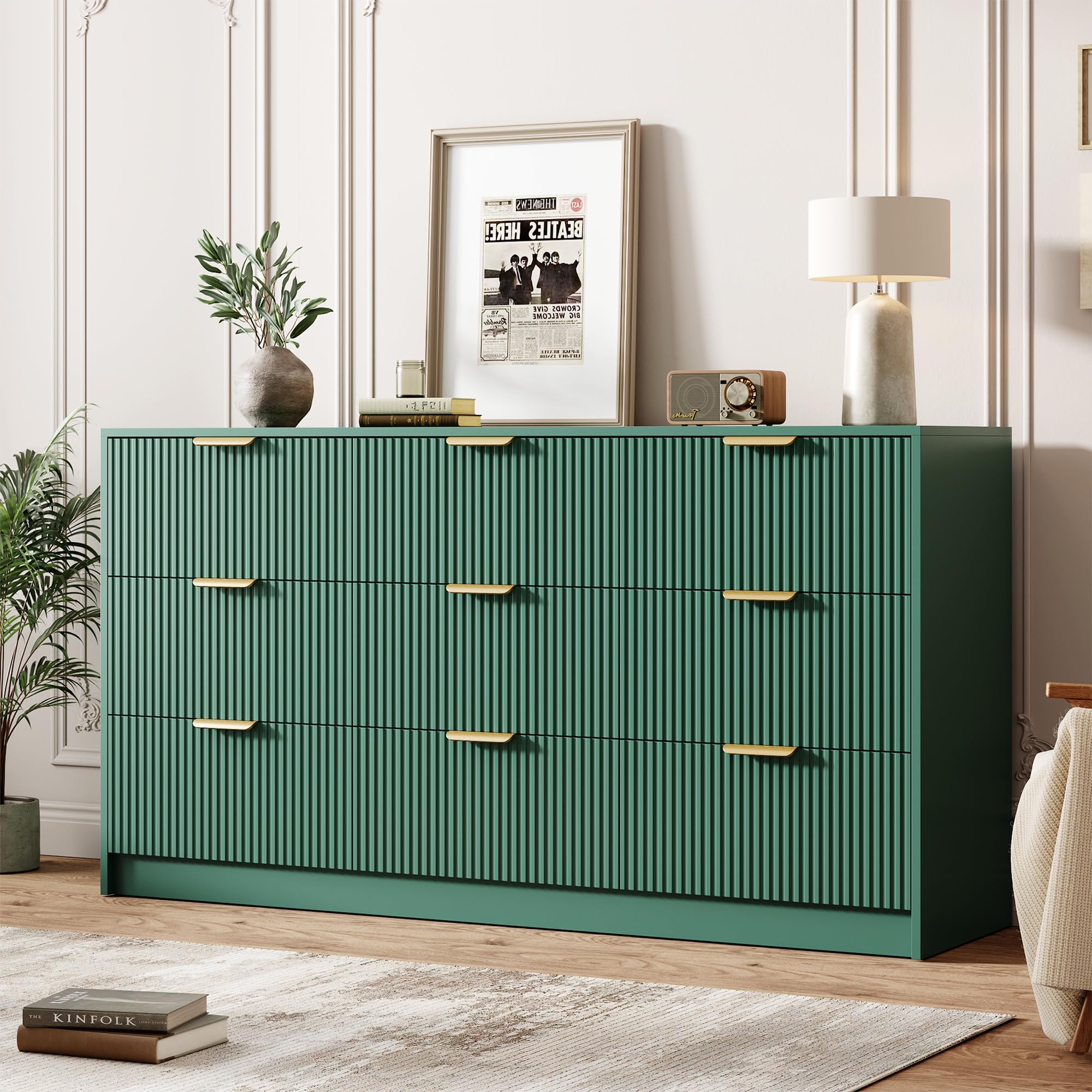 Garvee Fluted 9 Drawers Dresser for Bedroom 59 in Wide Modern Chest of Drawers with Metal Handles in the Dressers department at
