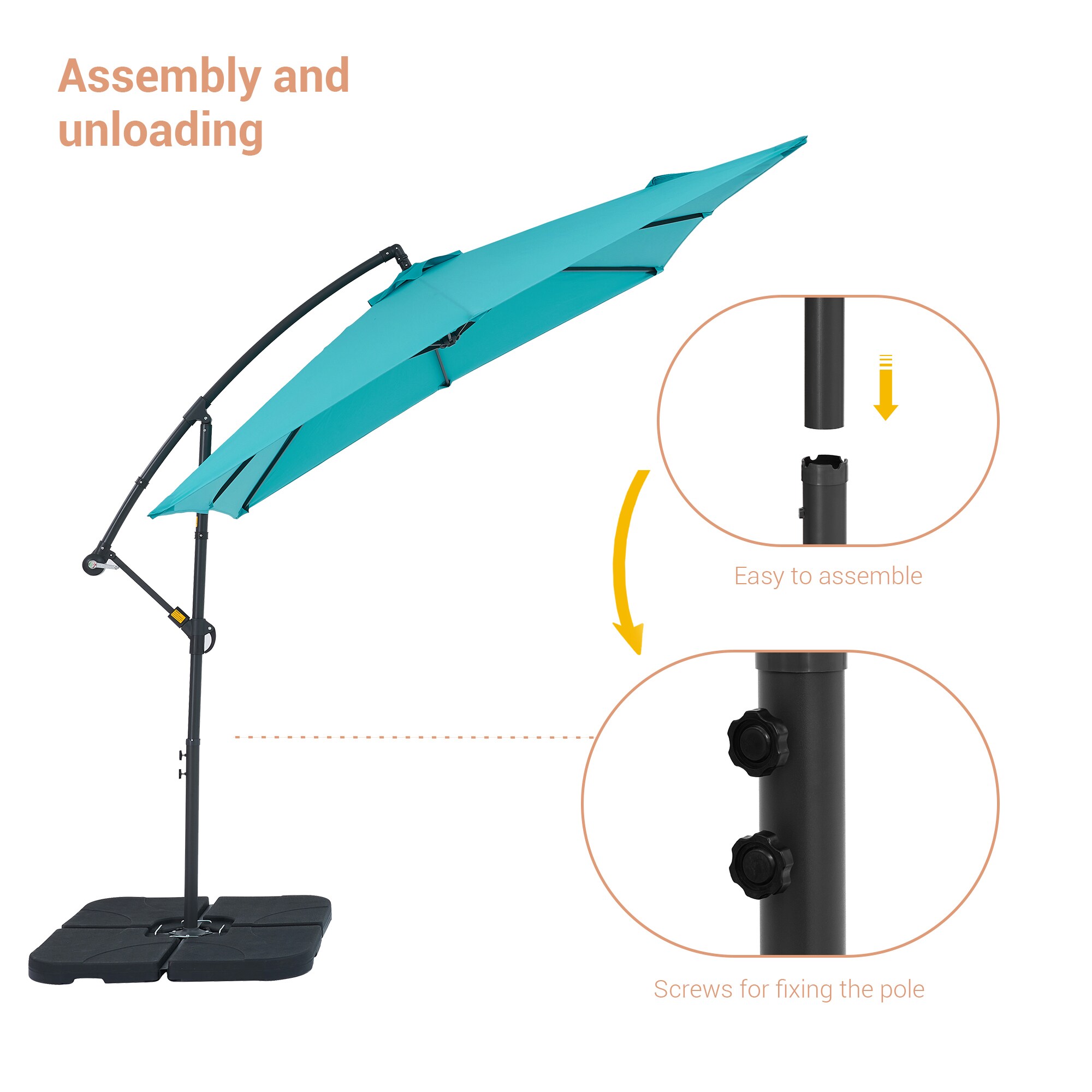 ACEGOSES 8.2-ft Turquoise No-tilt Offset Patio Umbrella with Base 