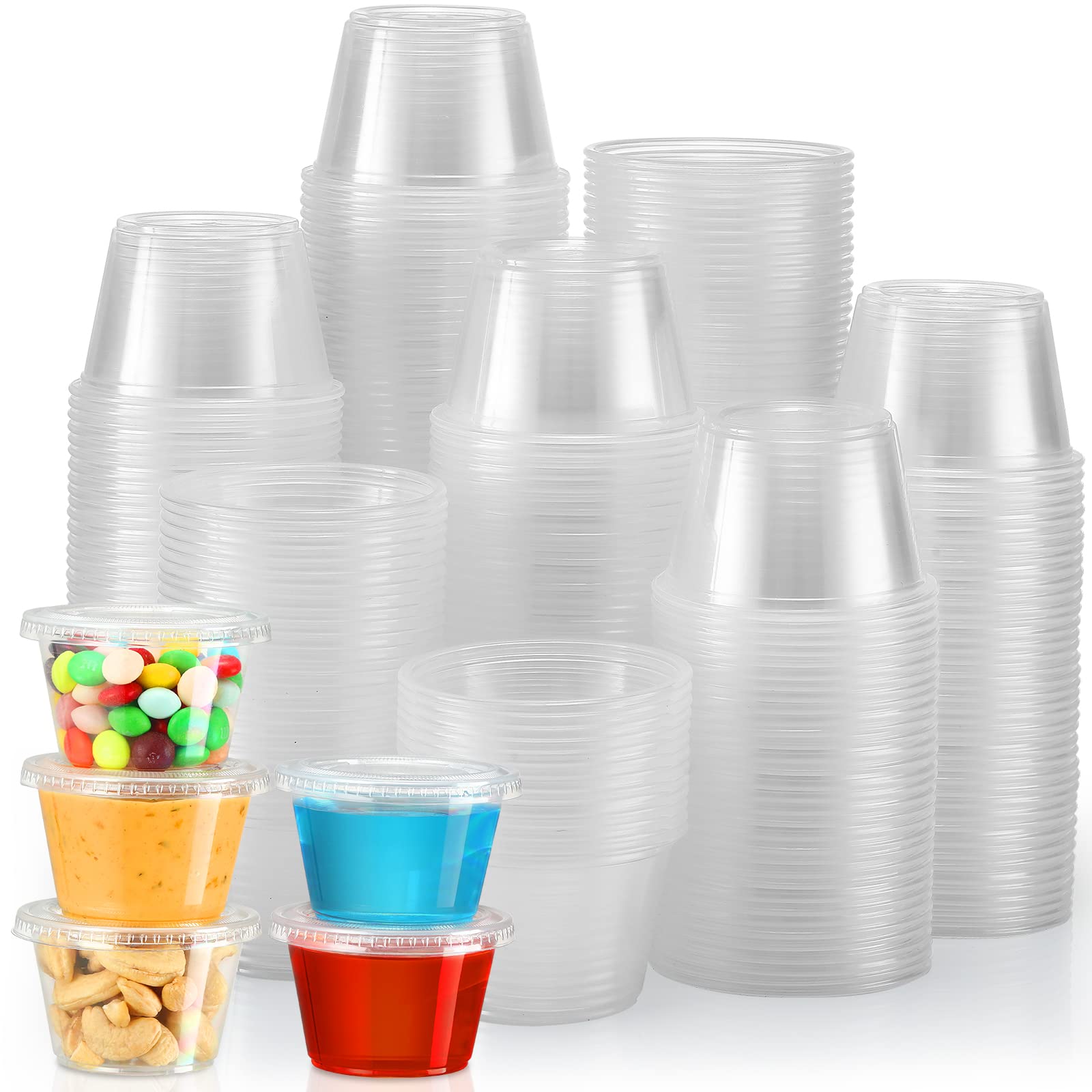 Linder Group Inc 240 pack 4 oz plastic portion cups with lids airtight stackable disposable souffle containers for jello shots sauces condiments snacks parties
