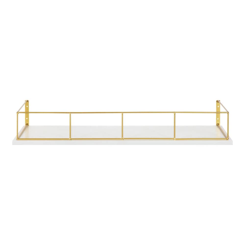White and Gold Floating Wall Shelf with Metal Frame