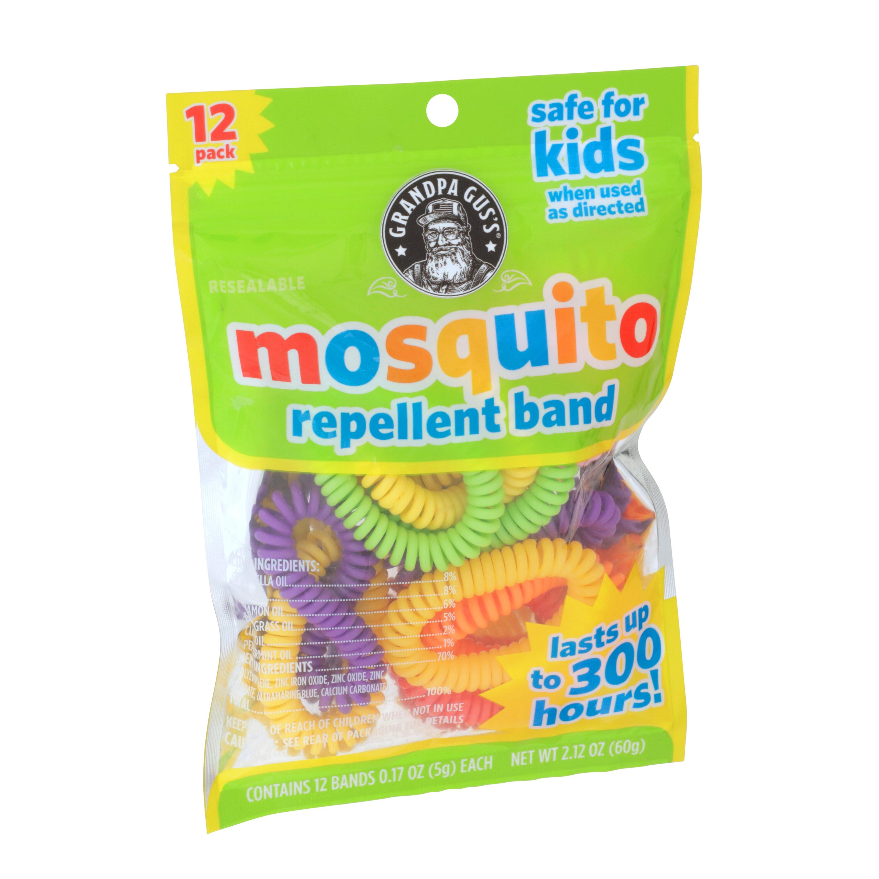 Grandpa Gus's Mosquito Repellent Bands 2.5-oz Green Outdoor Wristband