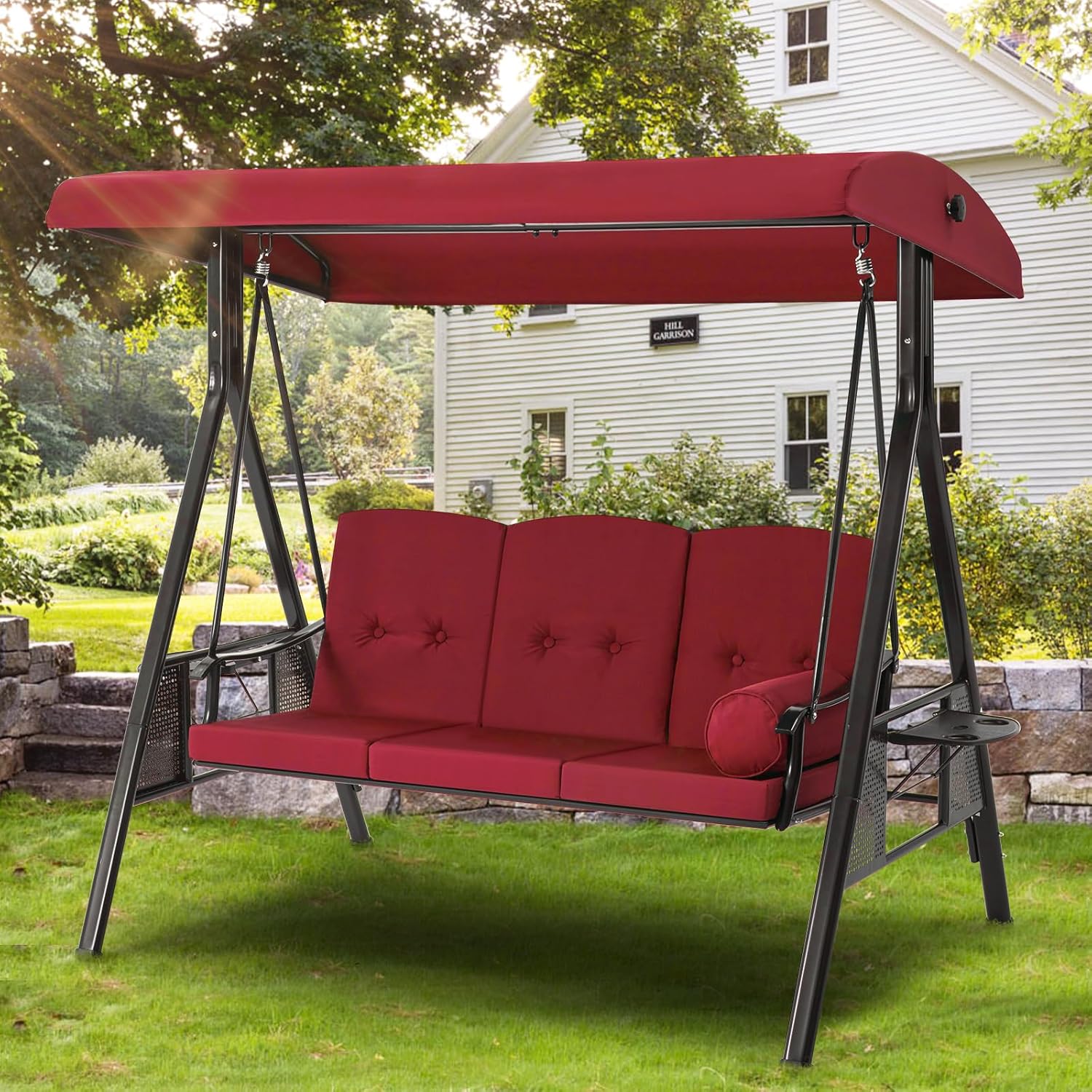 AECOJOY  3-Seat Porch Swing with Adjustable Canopy