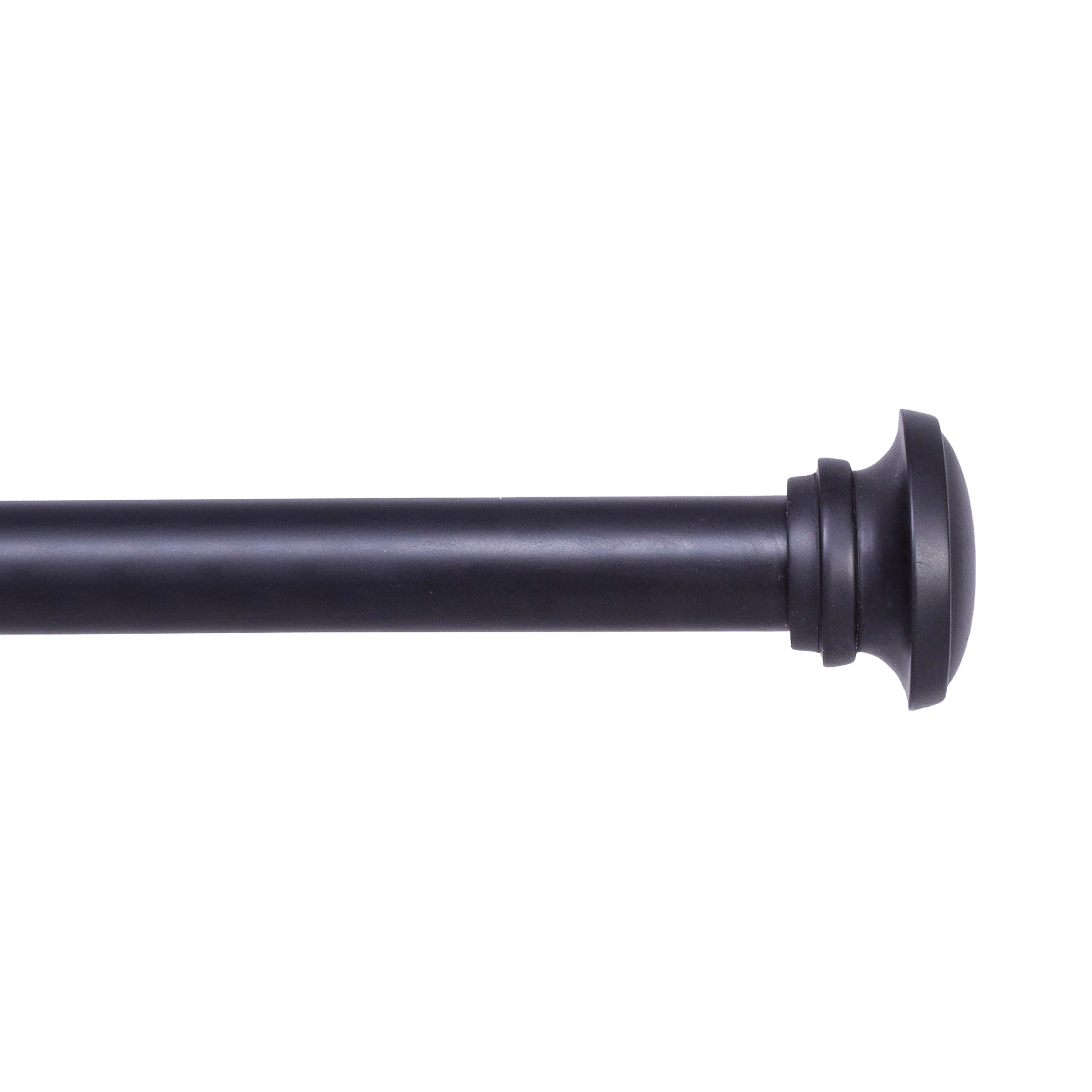 Kenney JC75409 Fast Fit Easy Install Kamara 30-in to 84-in Matte Black Steel Single curtain rod with Finials