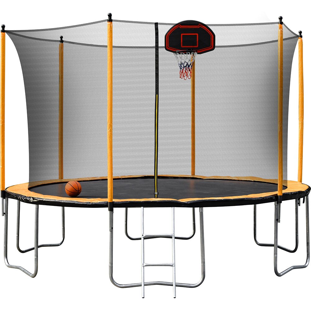 Fun Orange 12FT Round Black Backyard Trampoline with Safety Enclosure,  Waterproof Spring Cover Padding, and Enhanced Durability in the Trampolines  department at