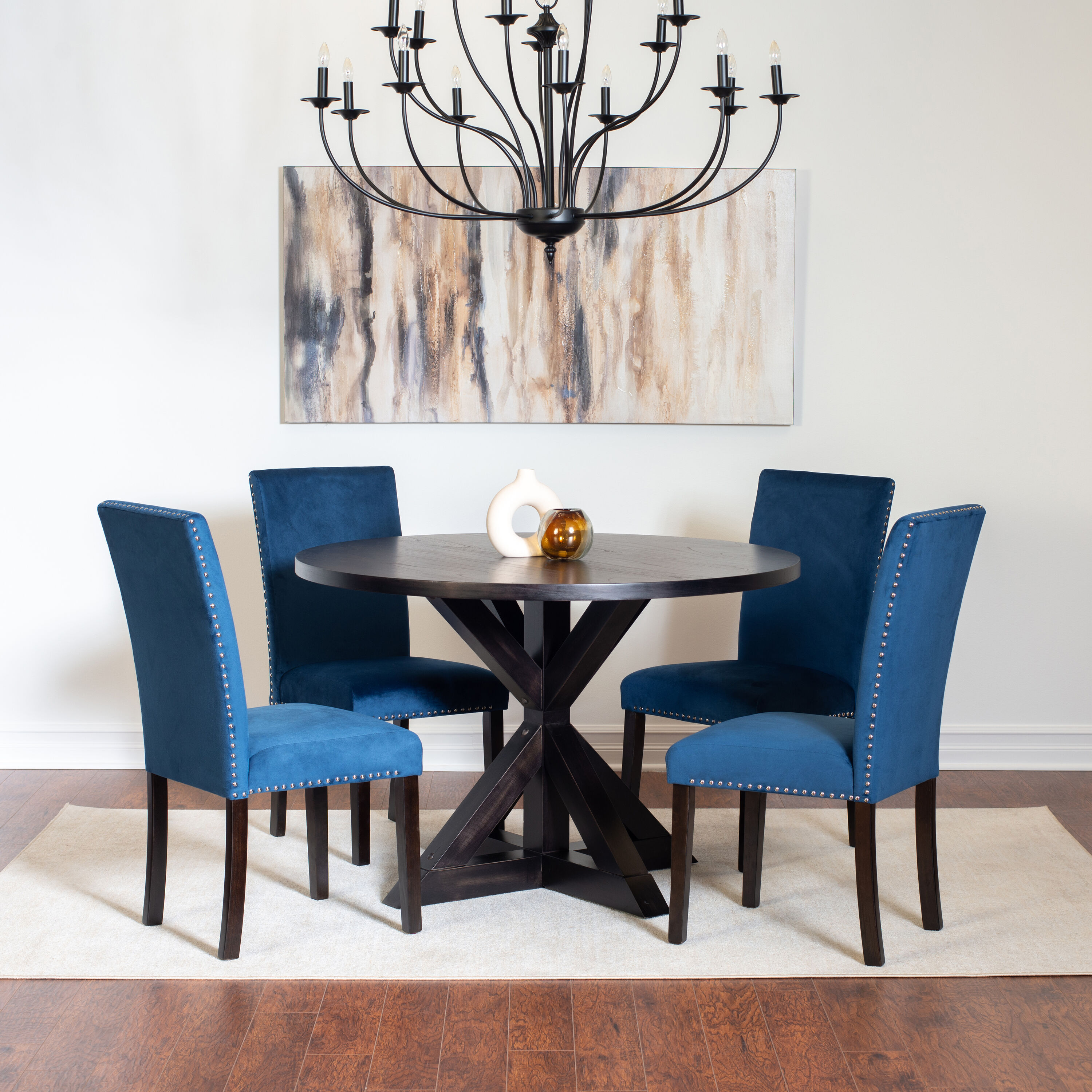 Roundhill Furniture T304-C262BUX2 Enbridge Blue Casual Dining Room Set with Round Table ( Seats 4 )
