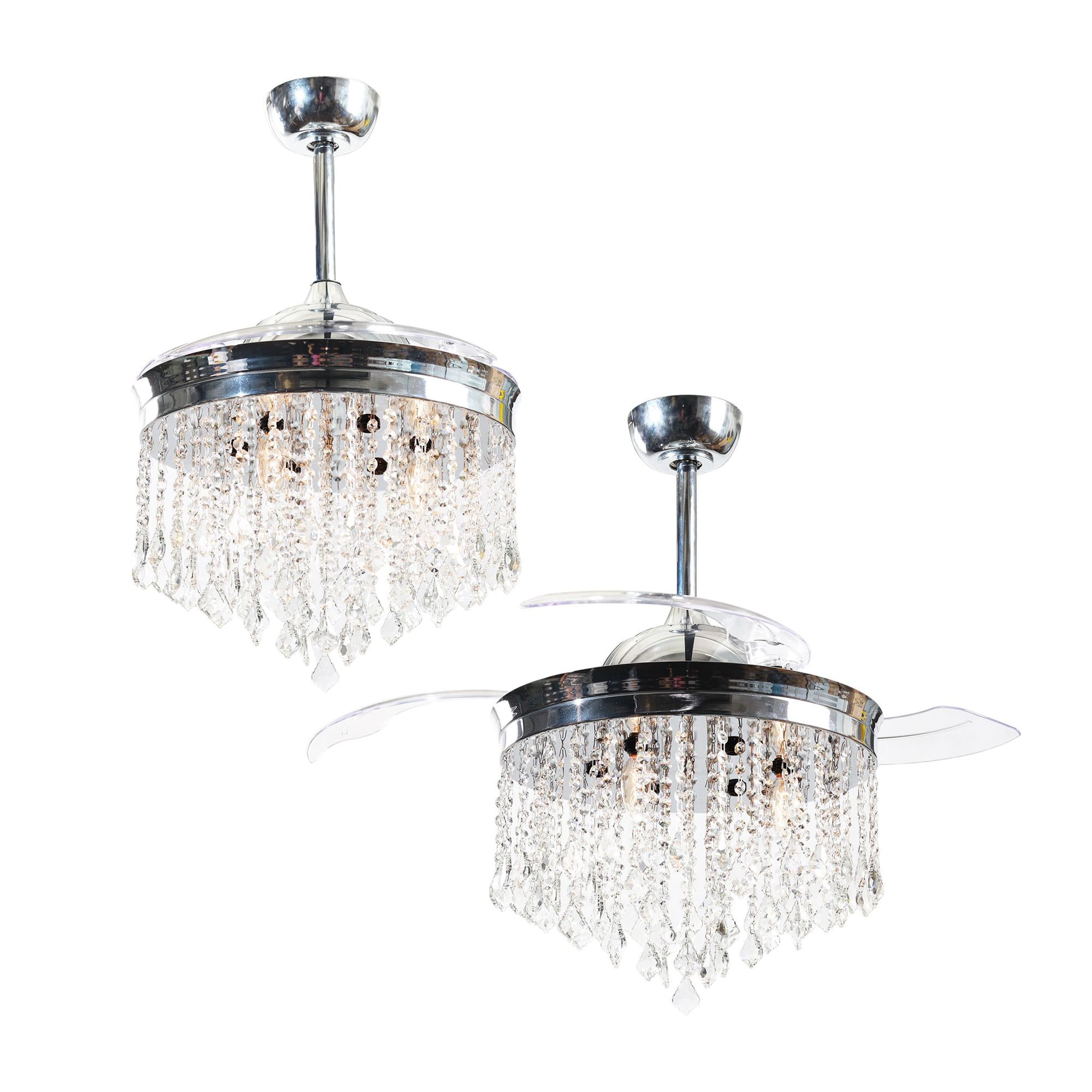 Mateo 42" Chrome Retractable Ceiling Fan Chandelier with Remote
