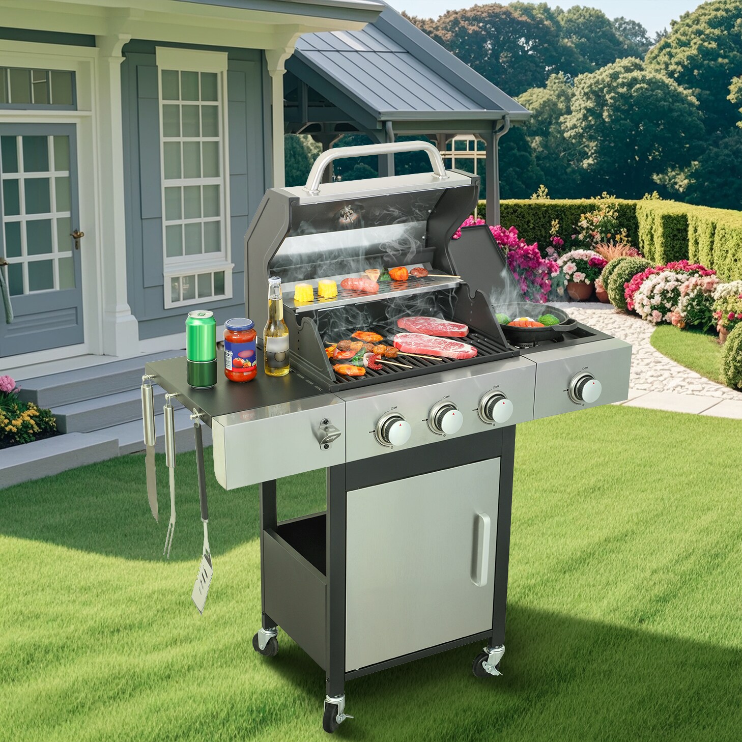 Lycvki CP10 Gas-Grill-Cookgrates-Warmracks - View #2