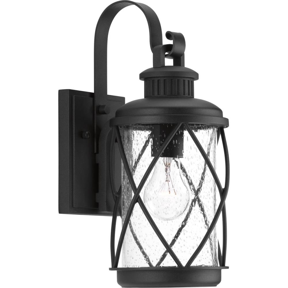 Hollingsworth Black Aluminum Outdoor Wall Lantern with Seeded Glass