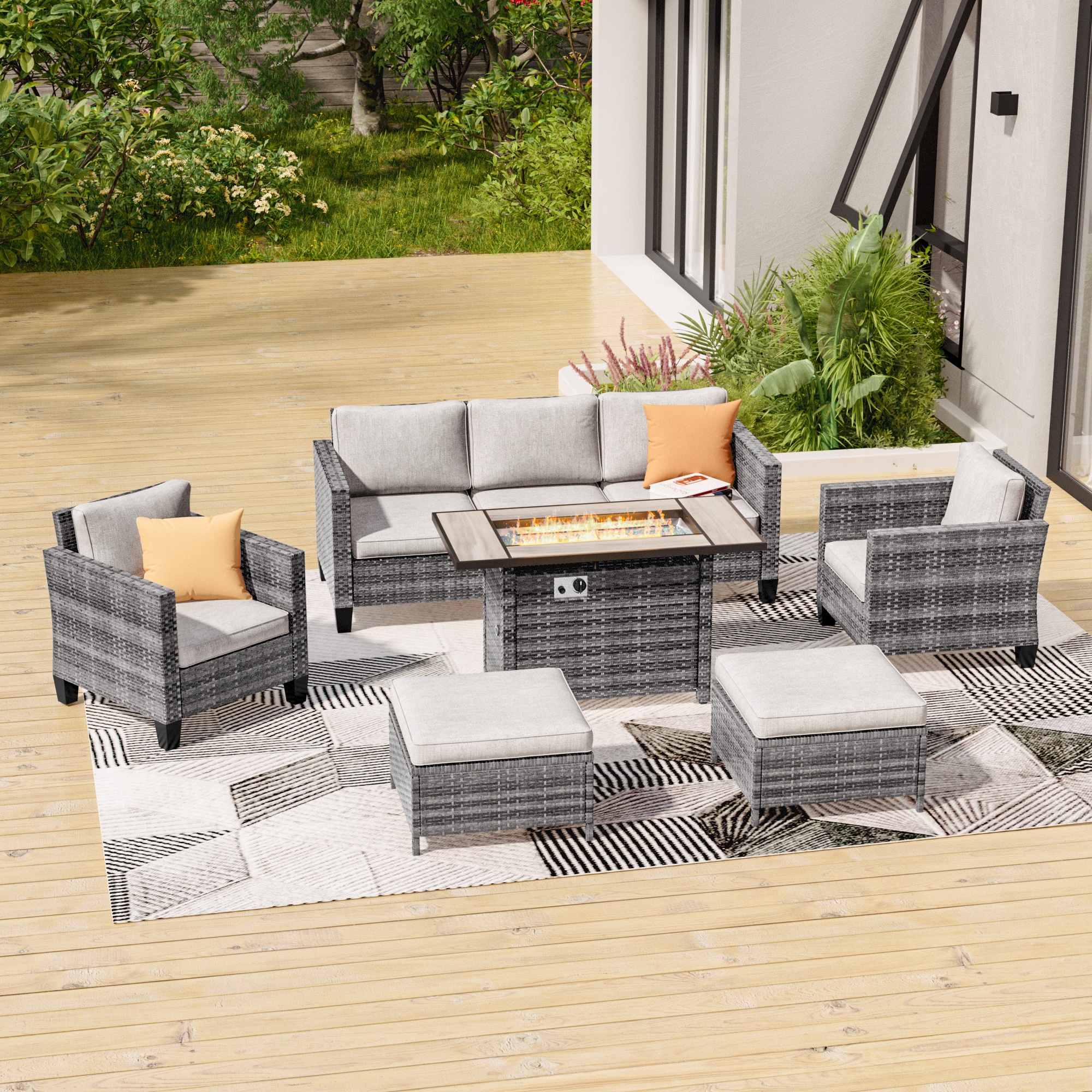 ACEGOSES LW-115HLY-T5 Skytop 6 -Piece Wicker Patio Sofa Conversation Set with Gray Cushions
