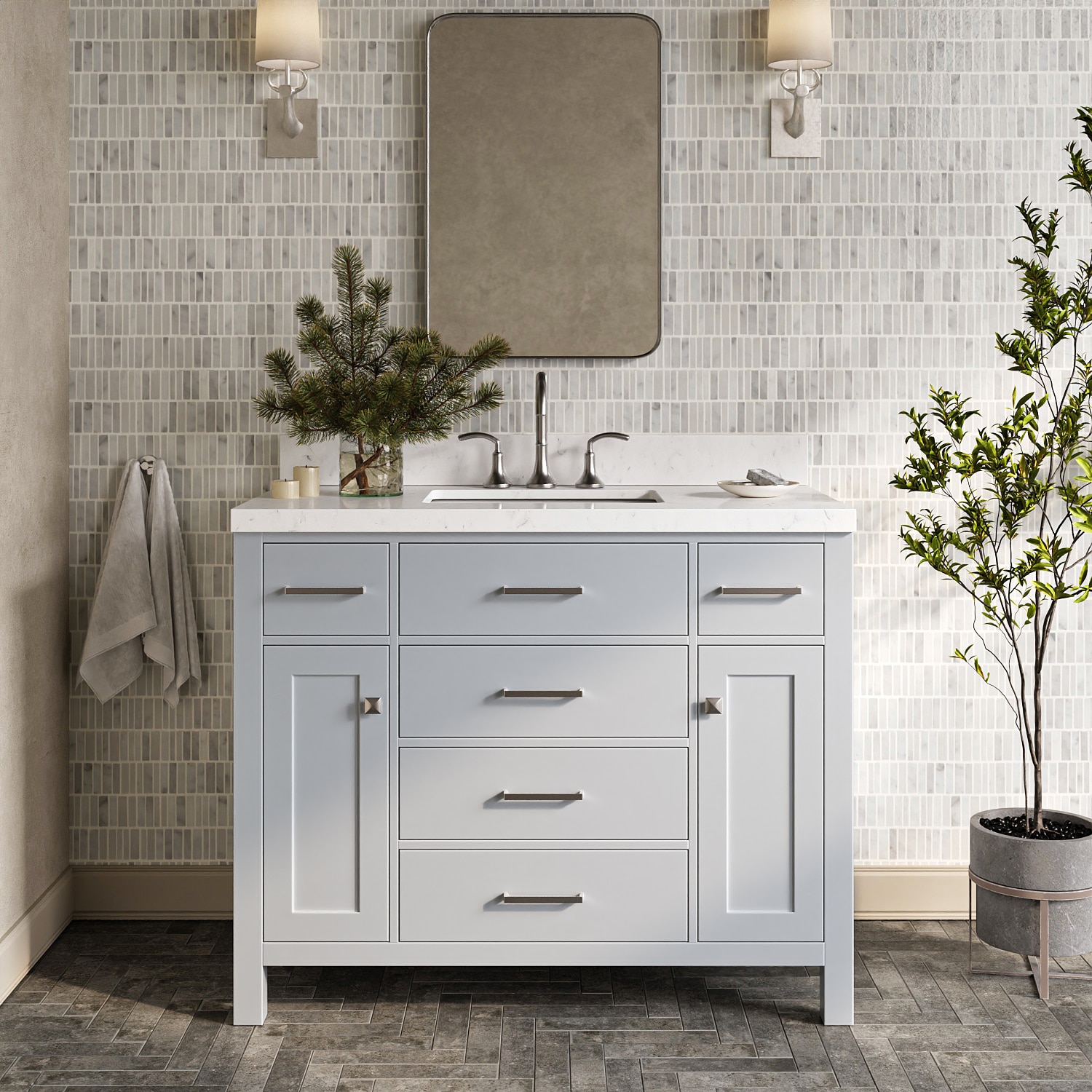 ARIEL H042SCQRVOGRY Bristol 42-in Gray Undermount Single Sink Bathroom Vanity with Carrara White Quartz Quartz Top
