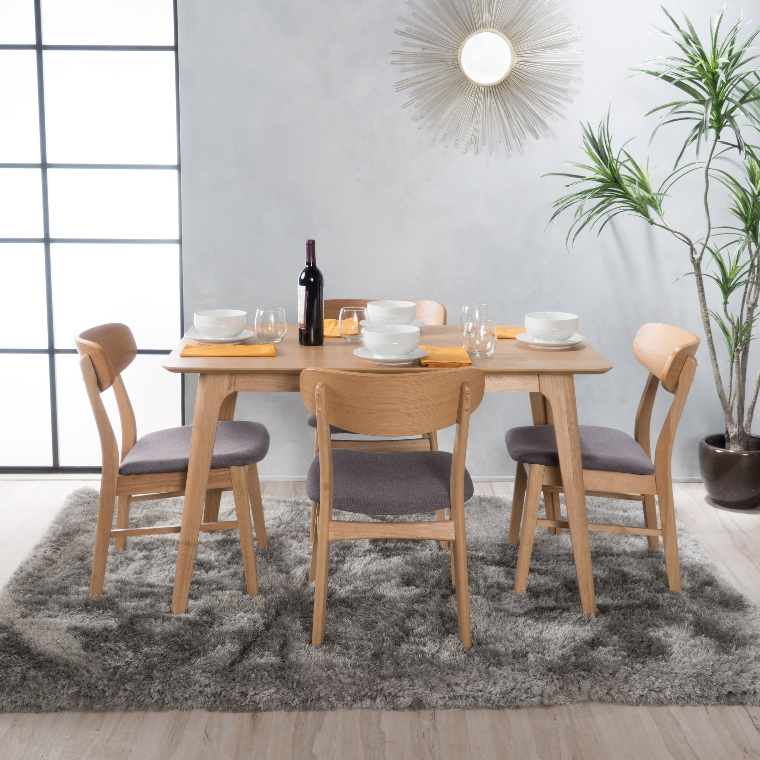 Christopher Knight Home 299345 Iriat Mid-Century Modern 5 Piece Dining Set Dark Gray and Natural Oak